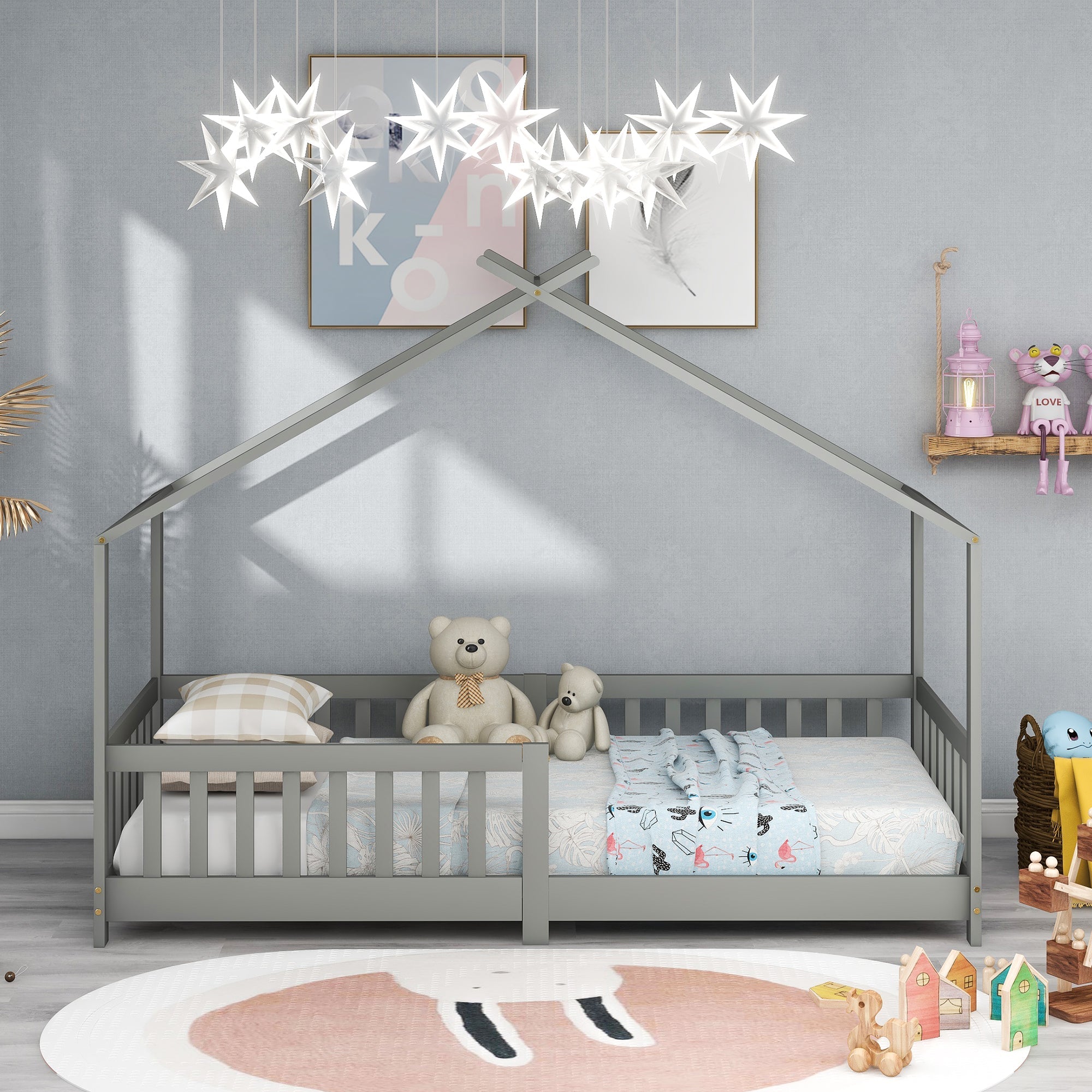 Logidon Stijlvol kinderbed 90x200 cm grijs met valbeveiliging