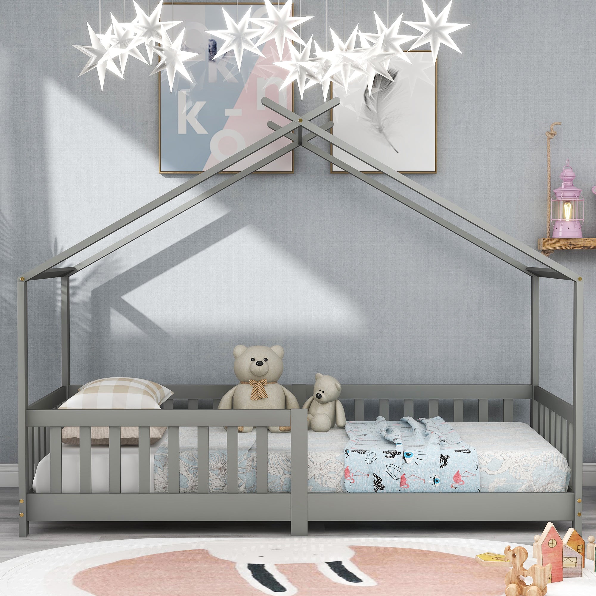 Logidon Stijlvol kinderbed 90x200 cm grijs met valbeveiliging