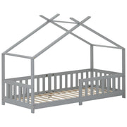 Logidon Stijlvol kinderbed 90x200 cm grijs met valbeveiliging