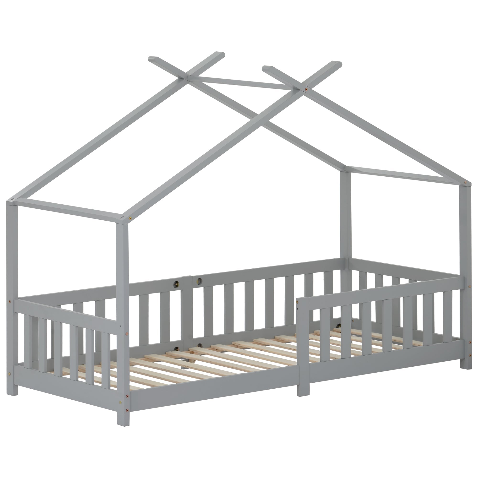Logidon Stijlvol kinderbed 90x200 cm grijs met valbeveiliging