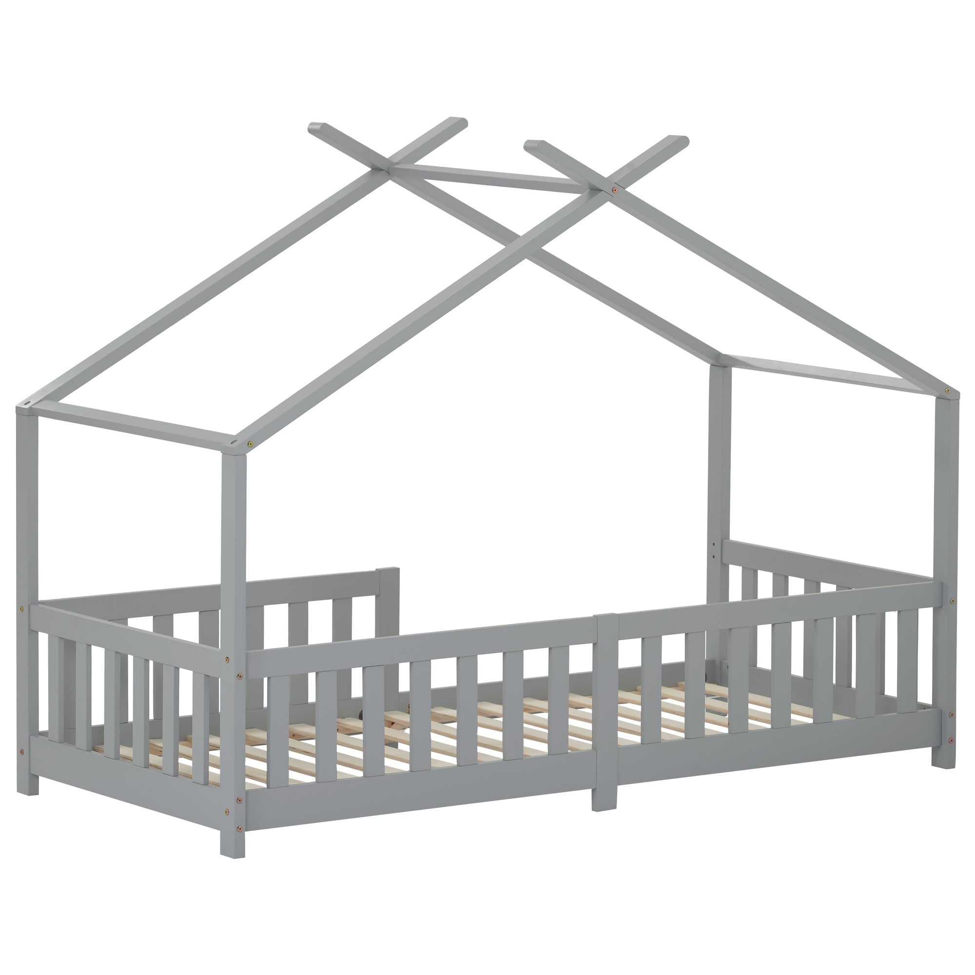 Logidon Stijlvol kinderbed 90x200 cm grijs met valbeveiliging