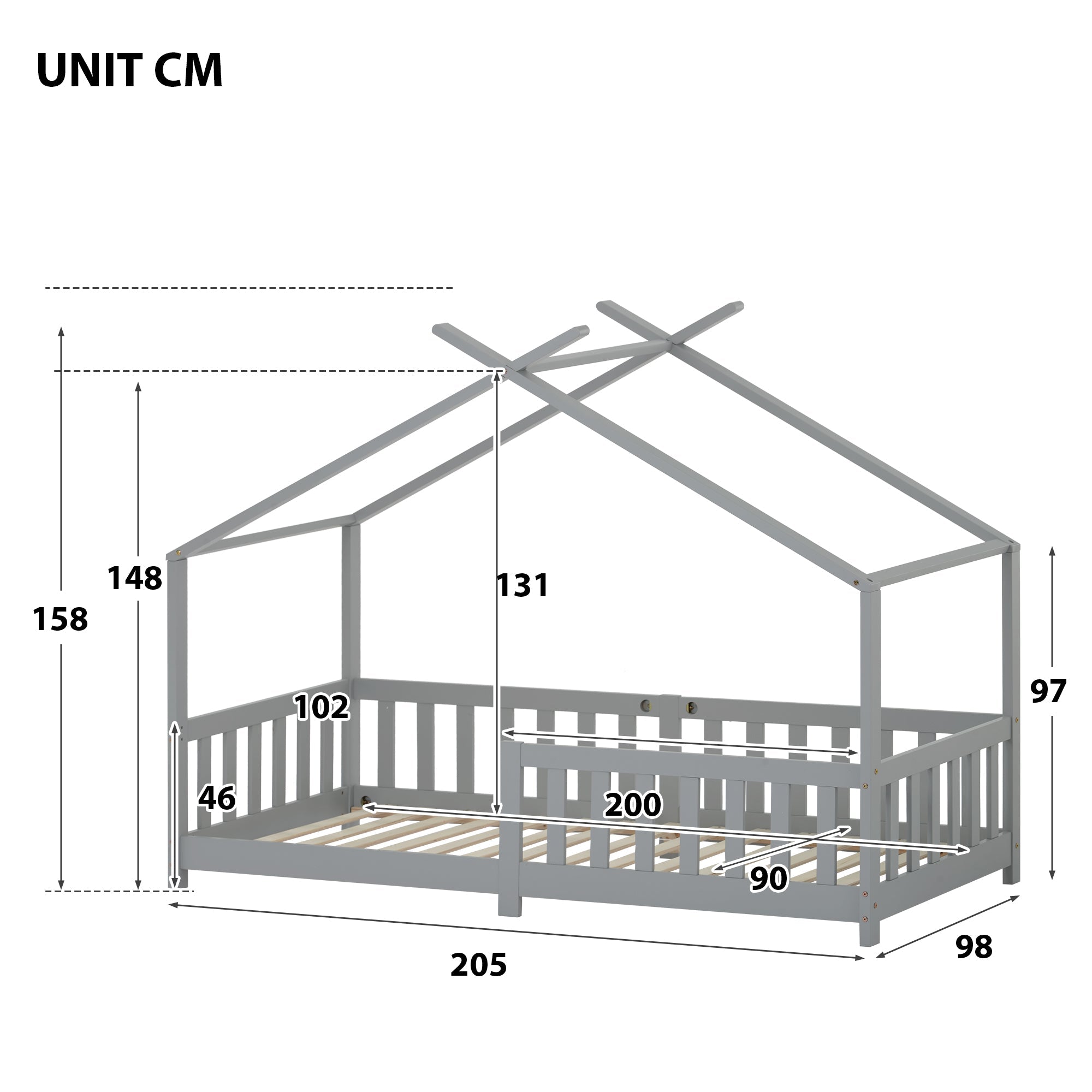 Logidon Stijlvol kinderbed 90x200 cm grijs met valbeveiliging