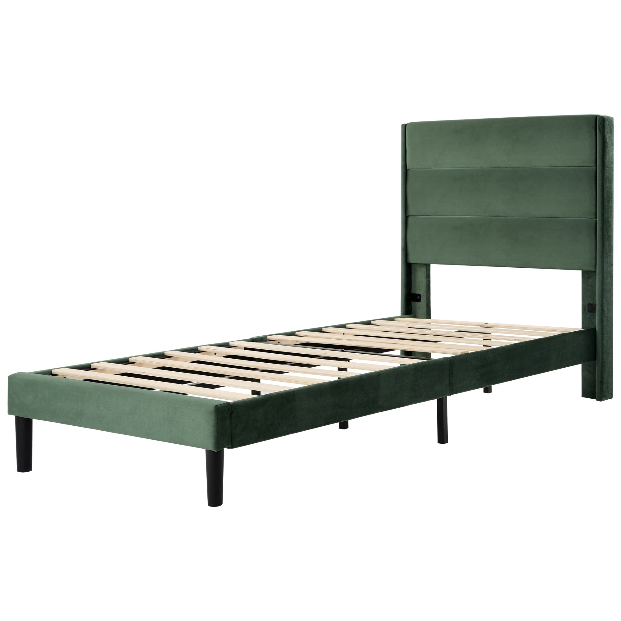 Logidon gestoffeerd bed 90x200 cm fluweel donkergroen met lattenbodem
