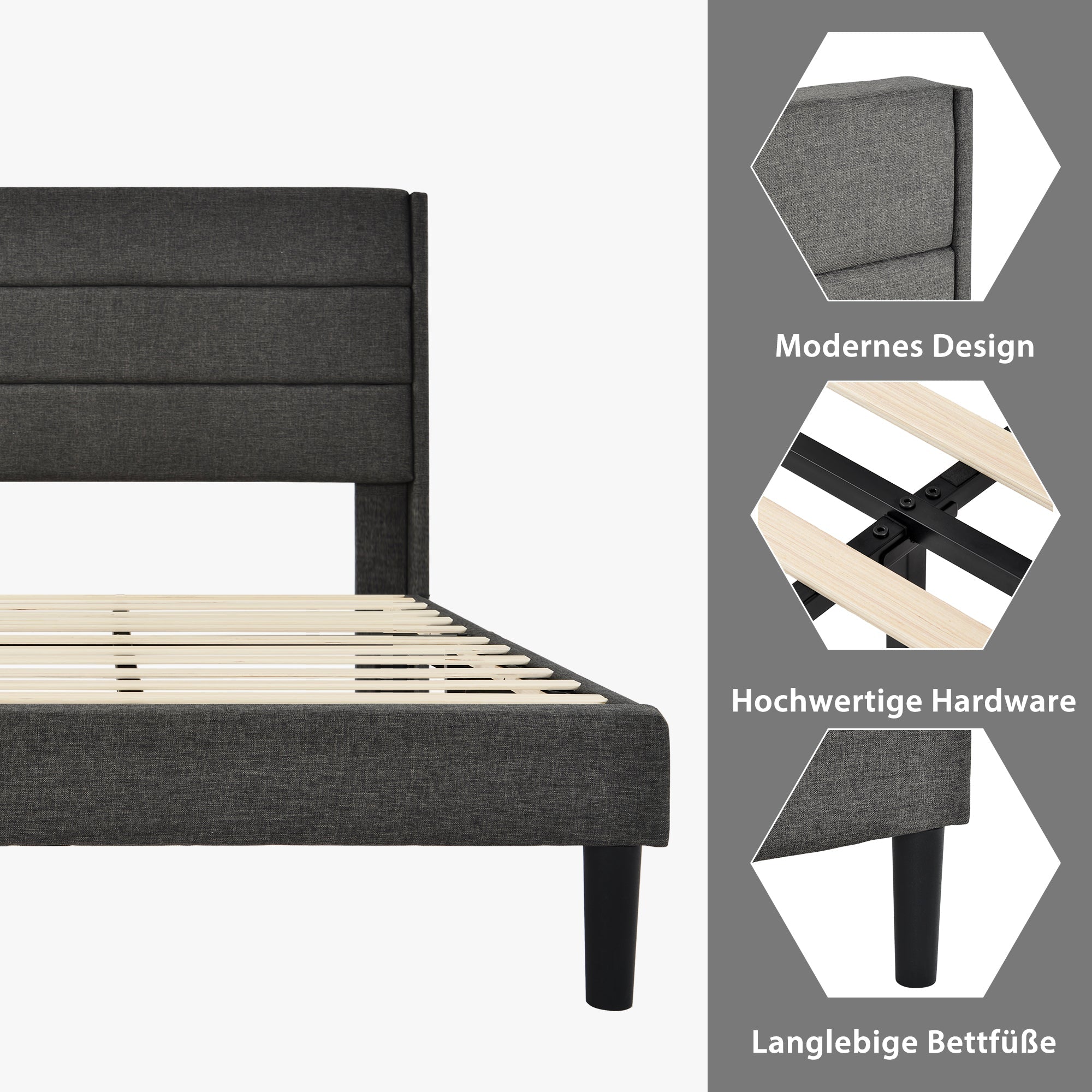 Logidon gestoffeerd bed 90x200 cm grijs linnen modern design