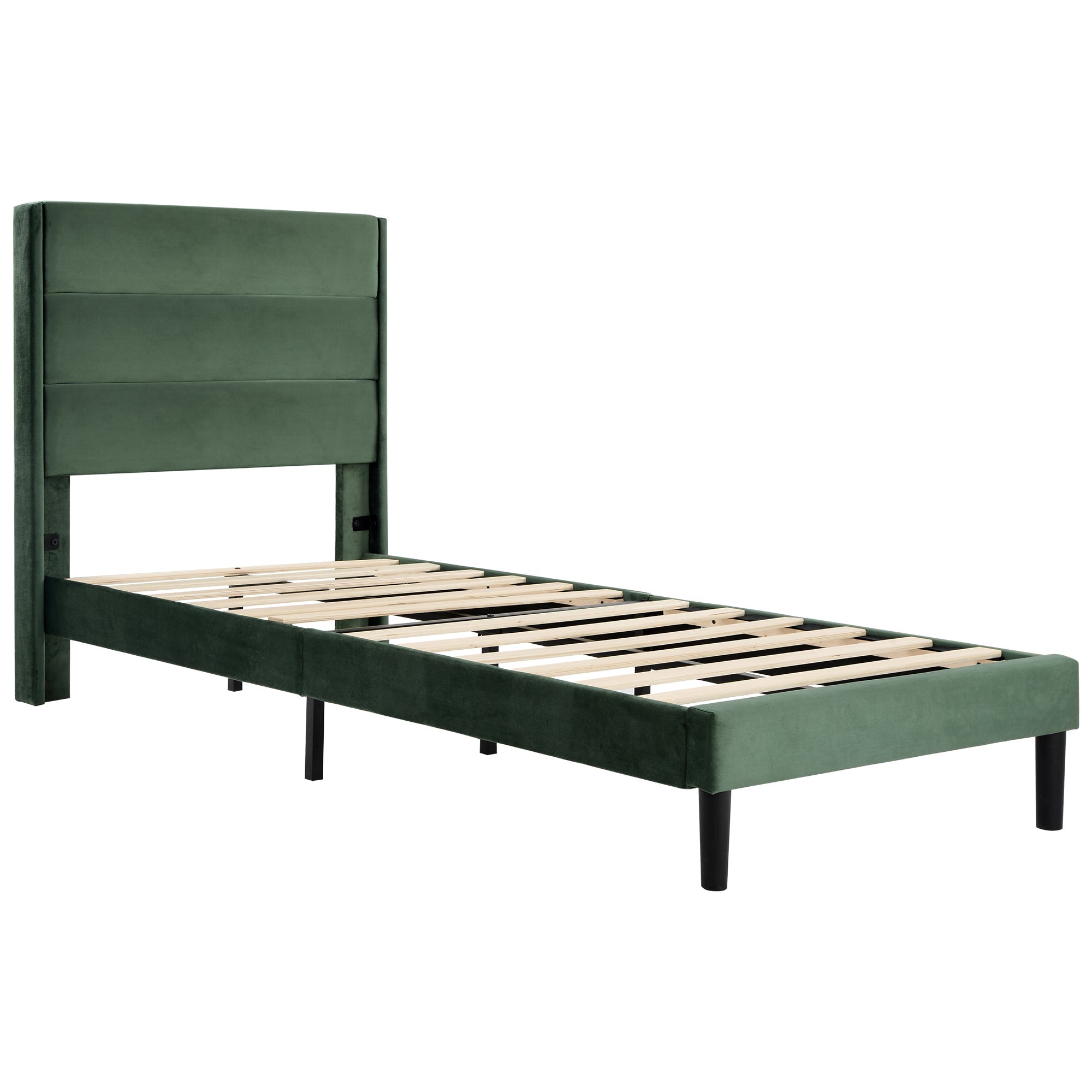 Logidon gestoffeerd bed 90x200 cm fluweel donkergroen met lattenbodem