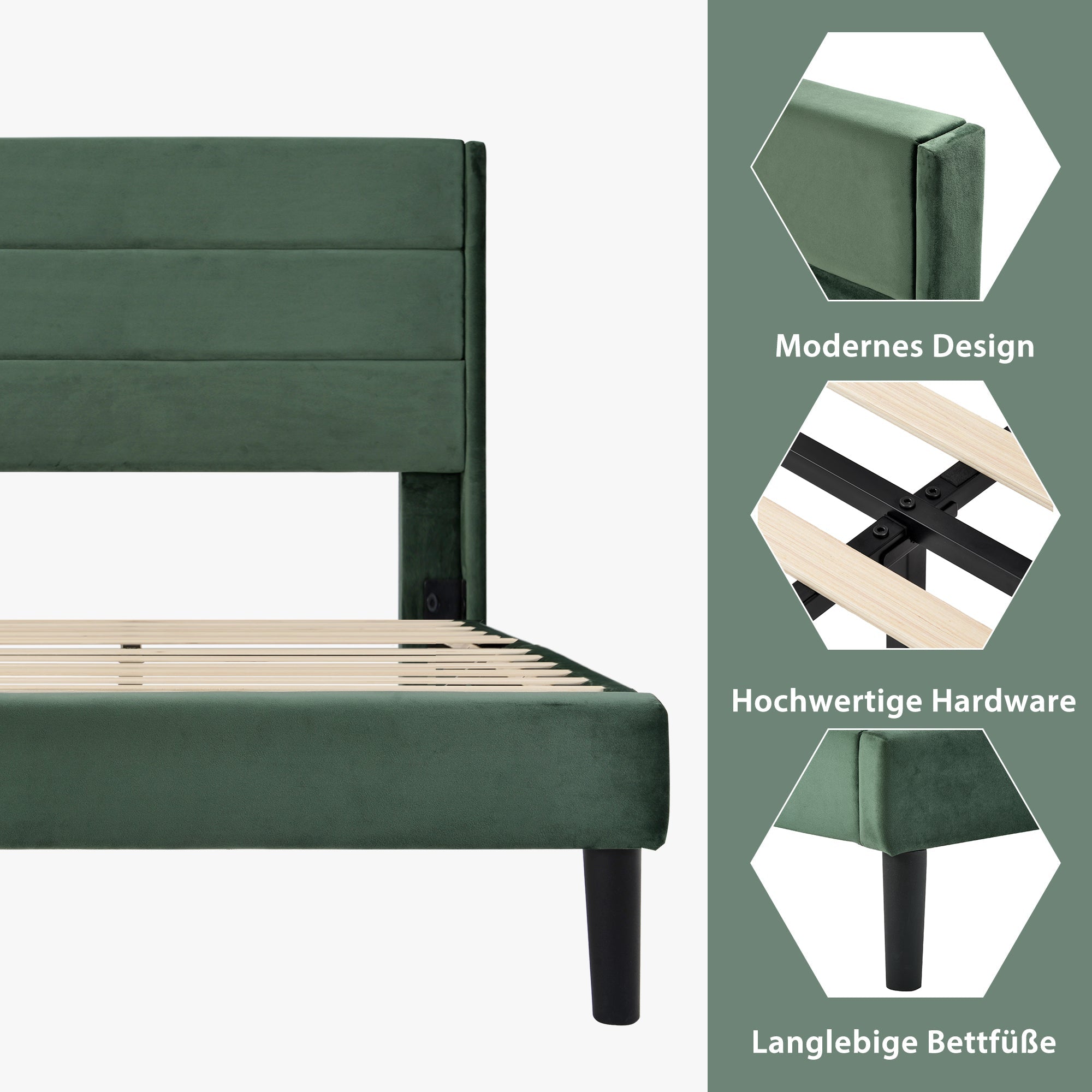 Logidon gestoffeerd bed 90x200 cm fluweel donkergroen met lattenbodem