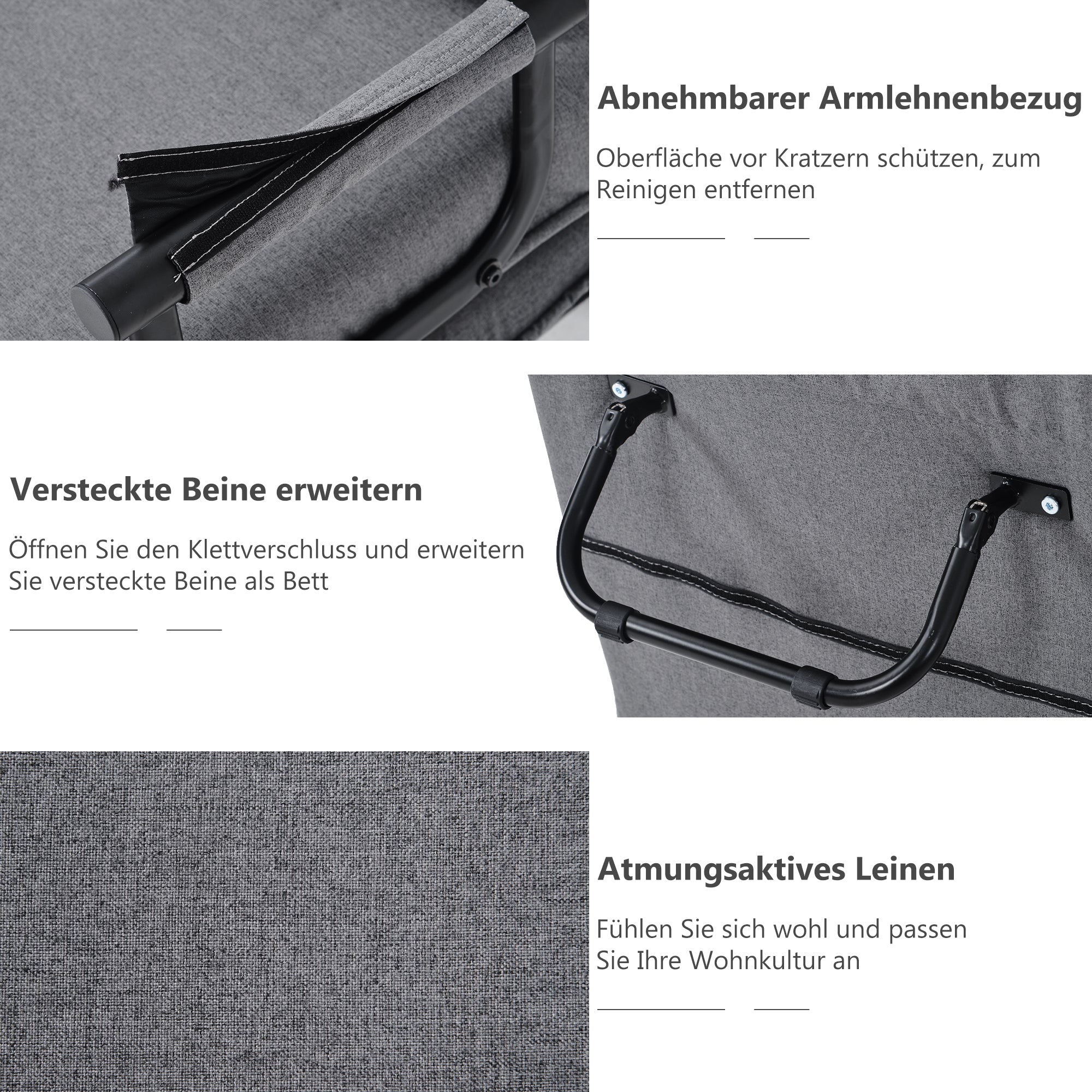 Logidon slaapbank 3-in-1 grijs verstelbare rugleuning 6 standen