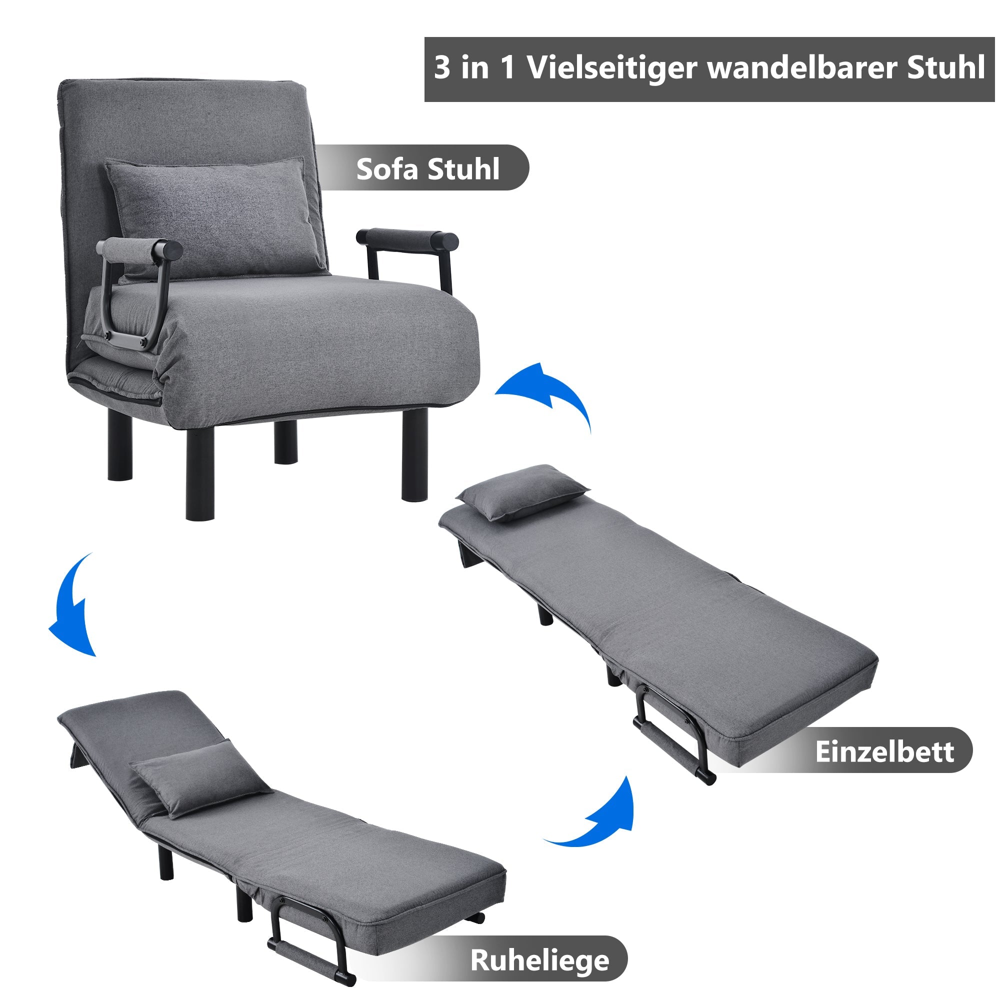 Logidon slaapbank 3-in-1 grijs verstelbare rugleuning 6 standen
