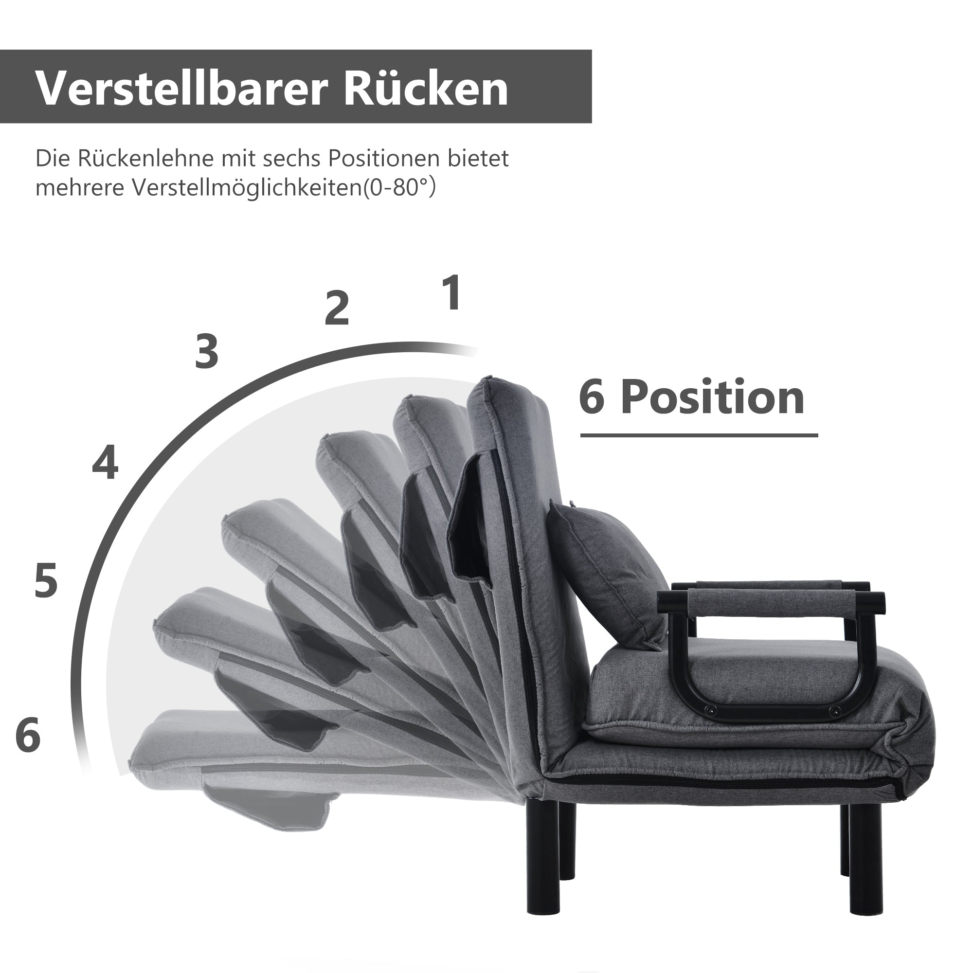 Logidon slaapbank 3-in-1 grijs verstelbare rugleuning 6 standen