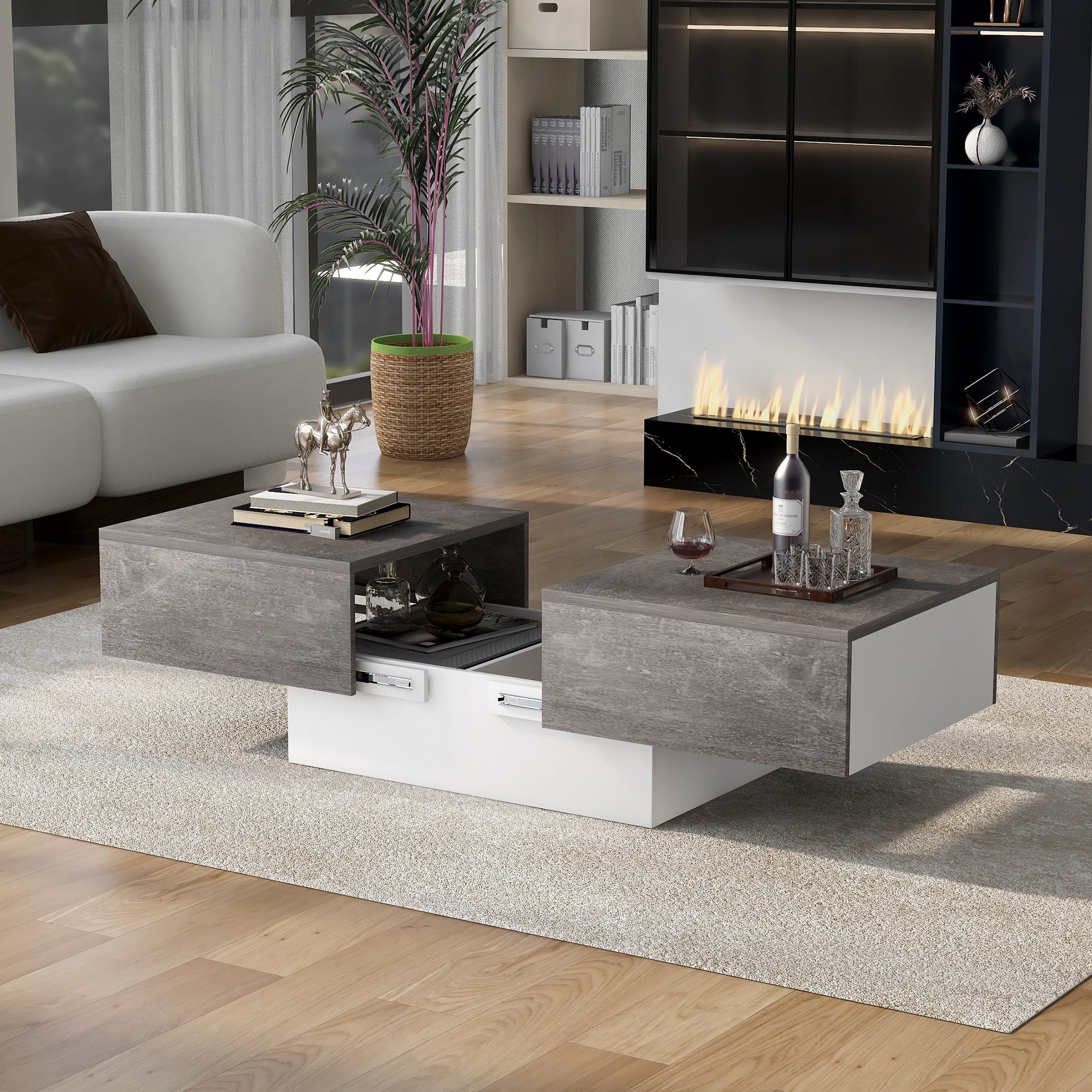 Logidon Universele Banktafel Hoogglans Grijs Met Uitschuifbare Tafel