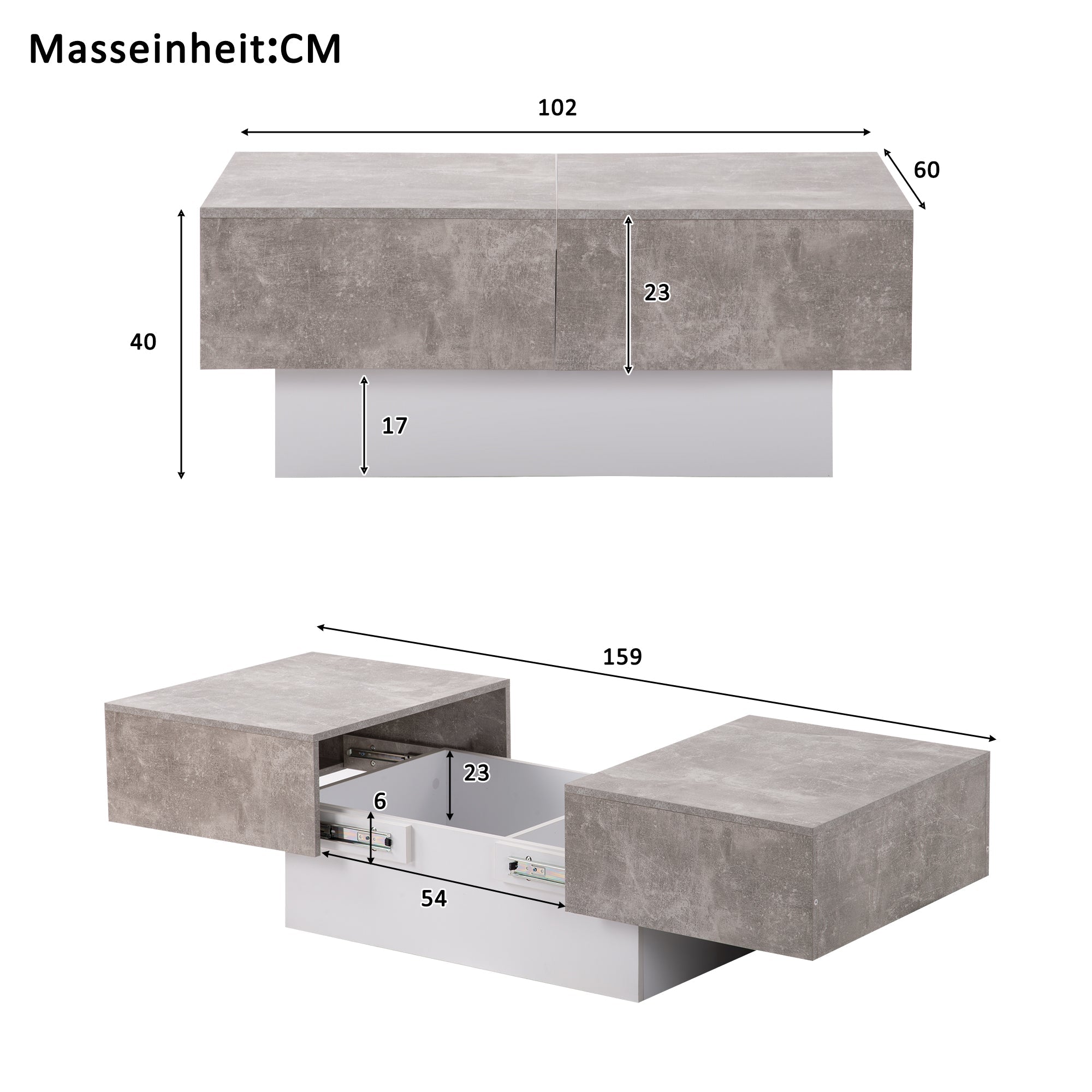 Logidon Universele Banktafel Hoogglans Grijs Met Uitschuifbare Tafel