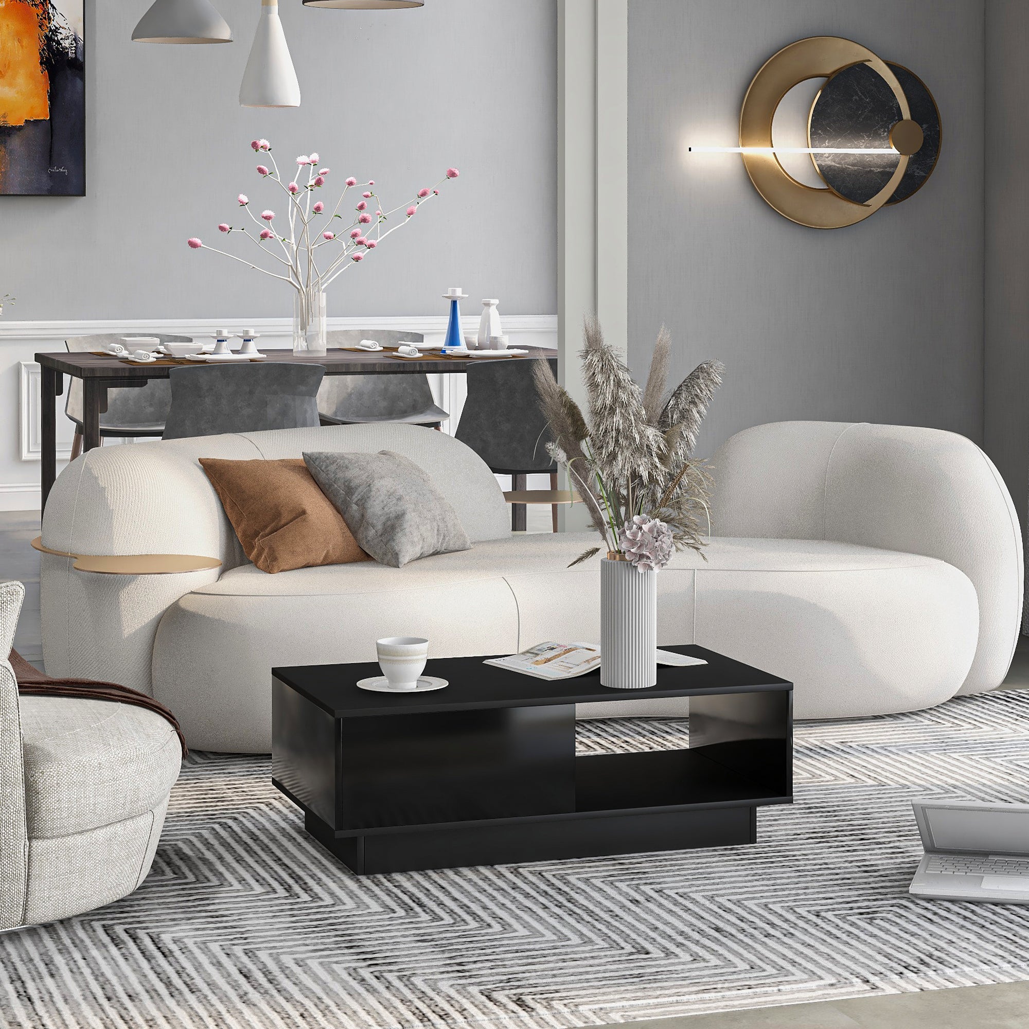 Logidon salontafel hoogglans zwart LED verlichting 15 kleuren 95x55x32