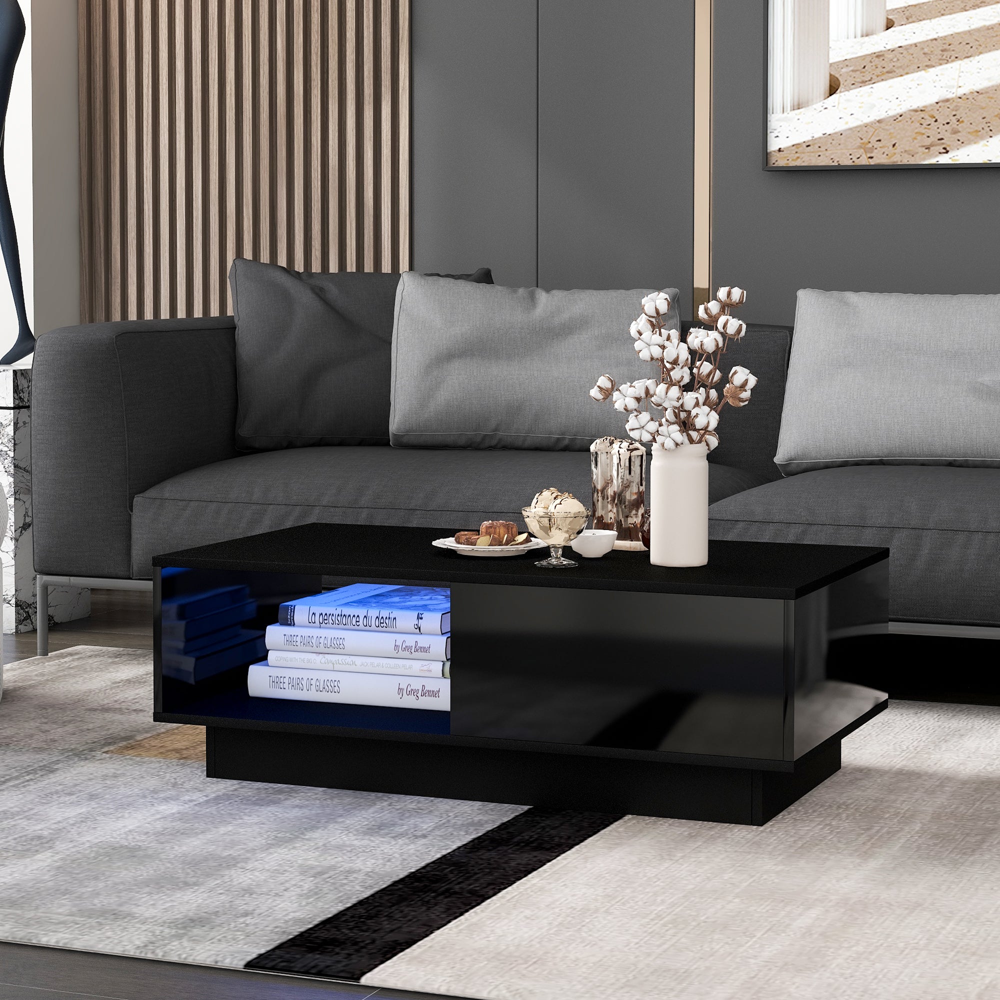 Logidon salontafel hoogglans zwart LED verlichting 15 kleuren 95x55x32