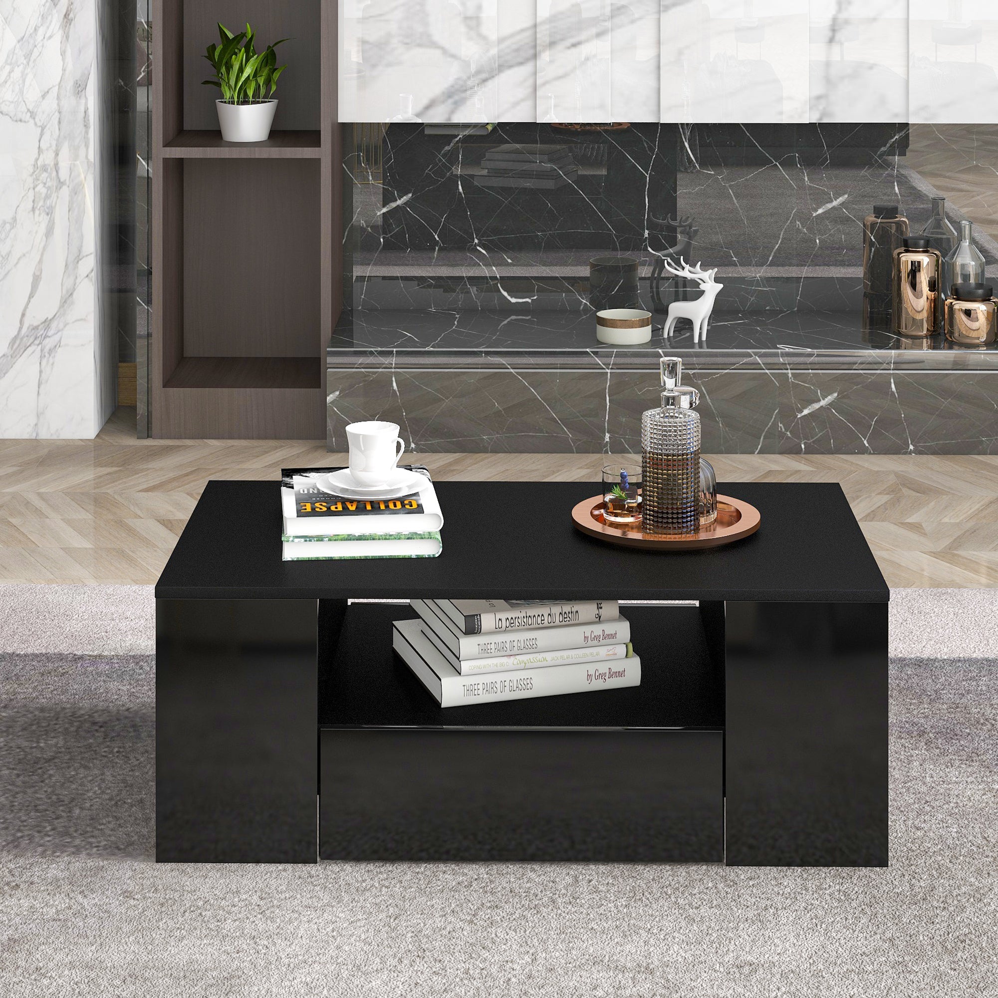 Logidon Moderne Salontafel Lades Zwart 95 x 53 x 37 cm