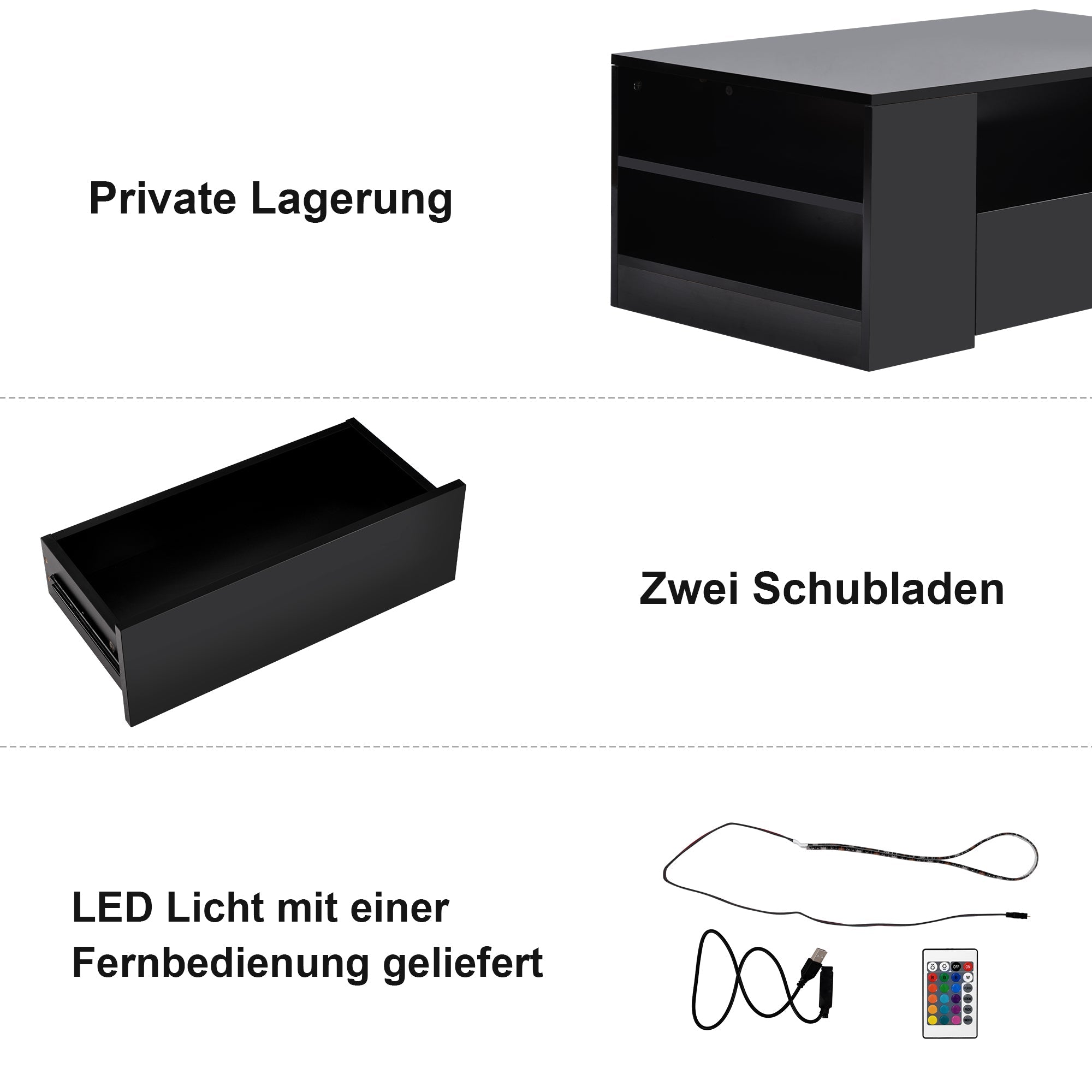 Logidon Moderne Salontafel Lades Zwart 95 x 53 x 37 cm