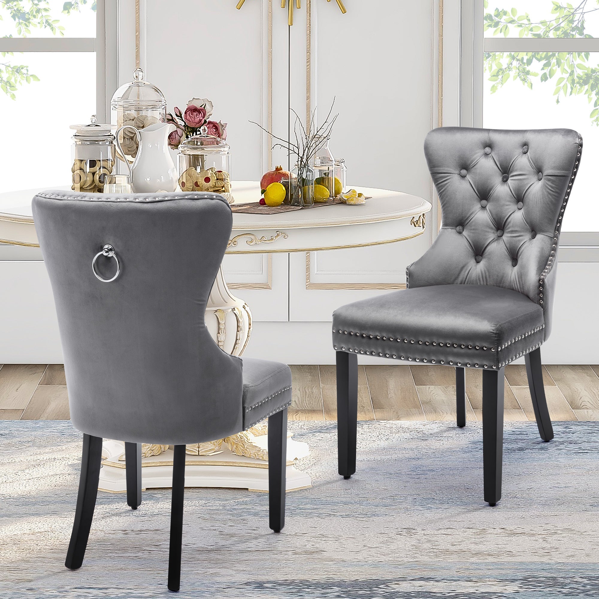 Logidon velvet dining chairs set of 4 button detail oak legs gray