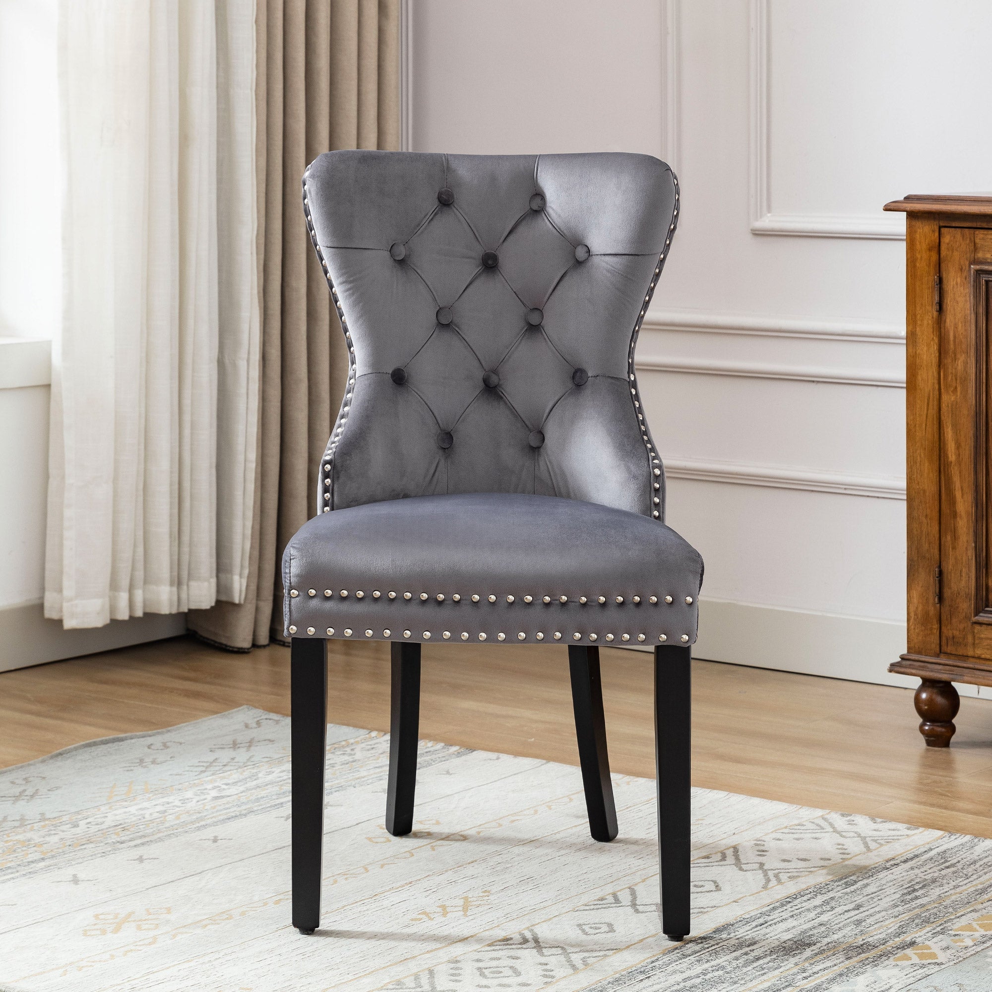 Logidon velvet dining chairs set of 4 button detail oak legs gray