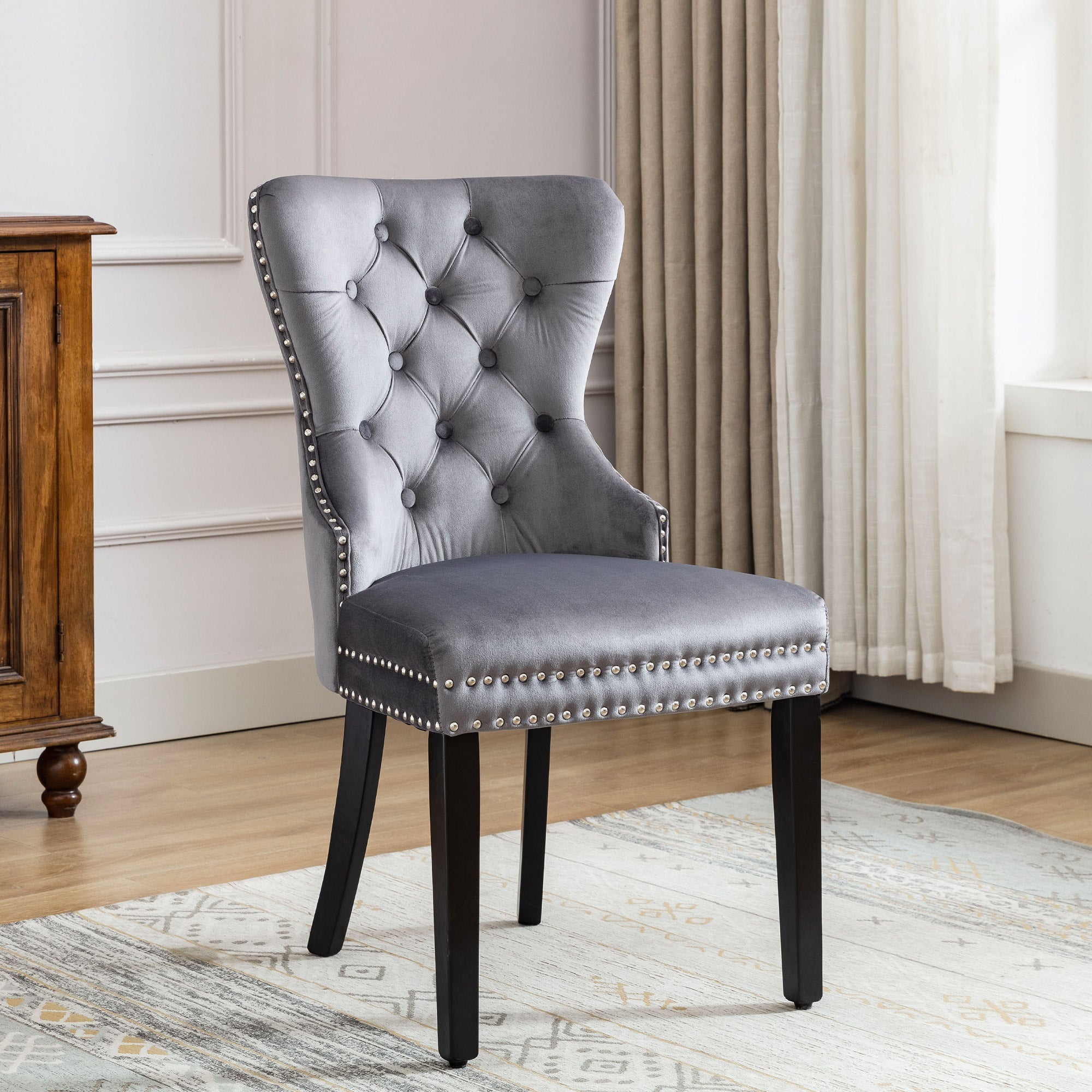 Logidon velvet dining chairs set of 4 button detail oak legs gray
