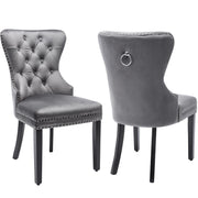 Logidon Velvet Dining Chairs Set of 2 Gray with Oak Legs Button