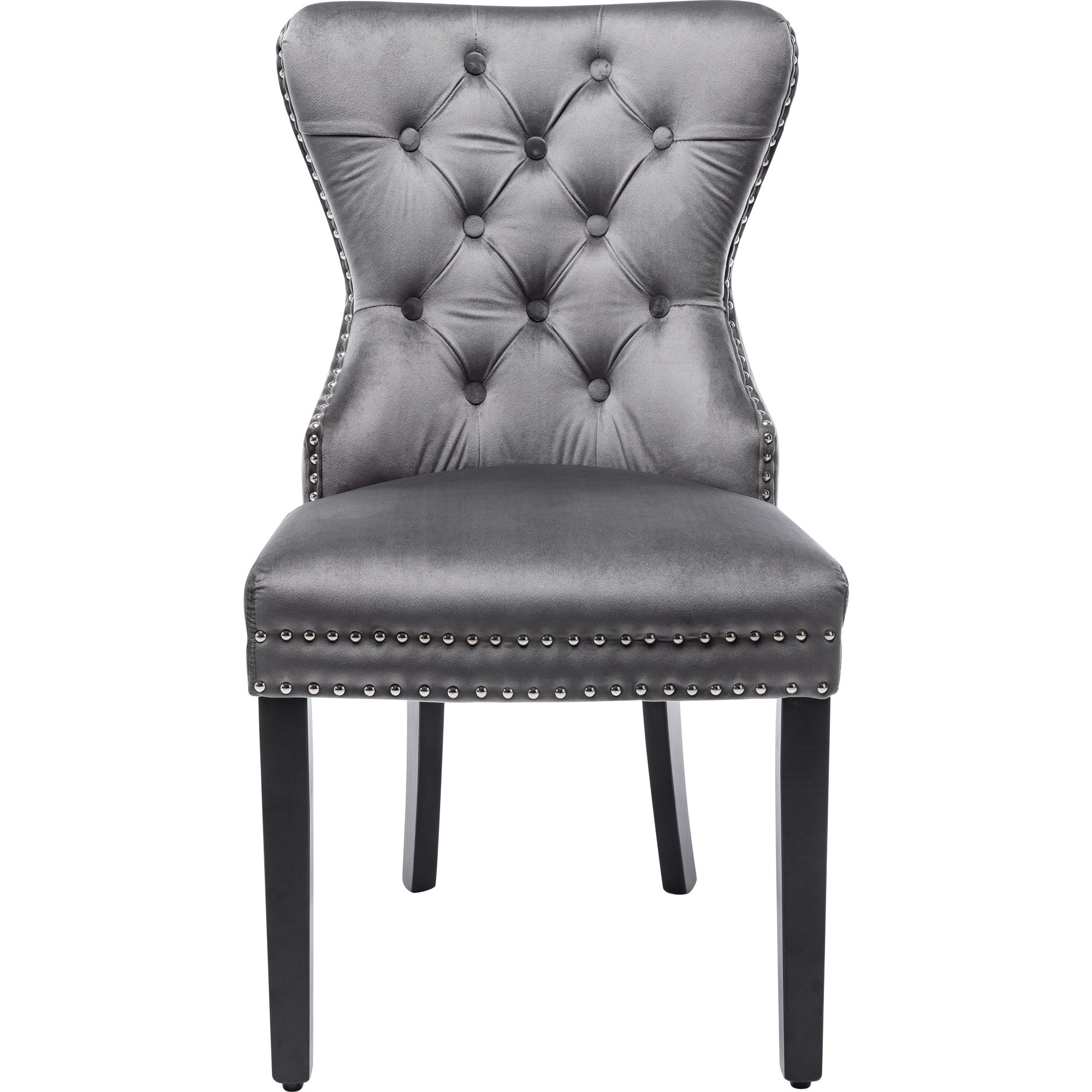 Logidon Velvet Dining Chairs Set of 2 Gray with Oak Legs Button