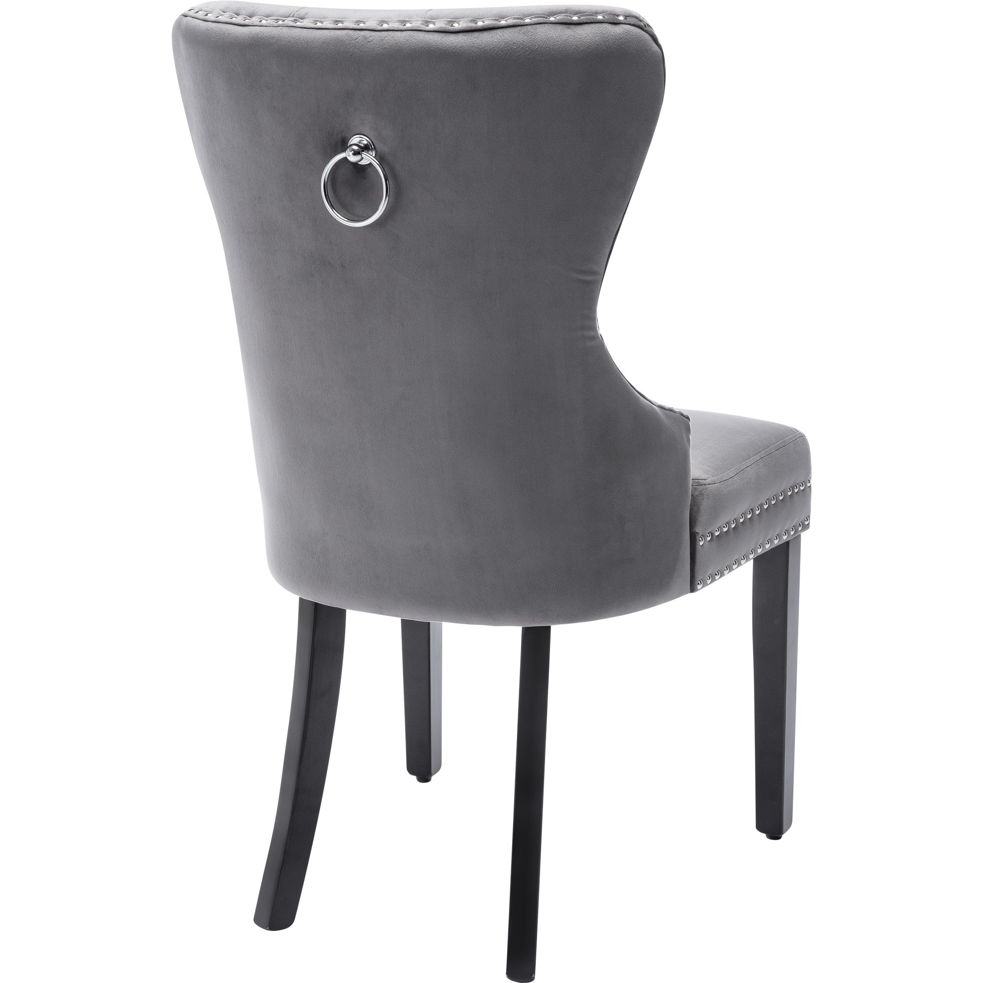 Logidon Velvet Dining Chairs Set of 2 Gray with Oak Legs Button