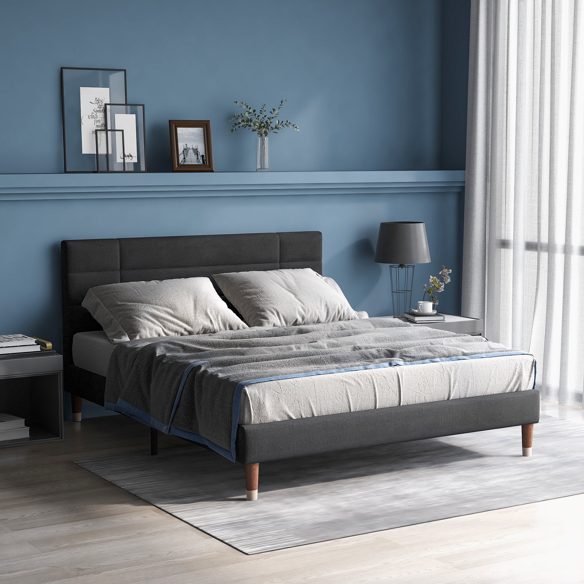 Logidon gestoffeerd bed 140x200 grijs met bedkast en lattenbodem