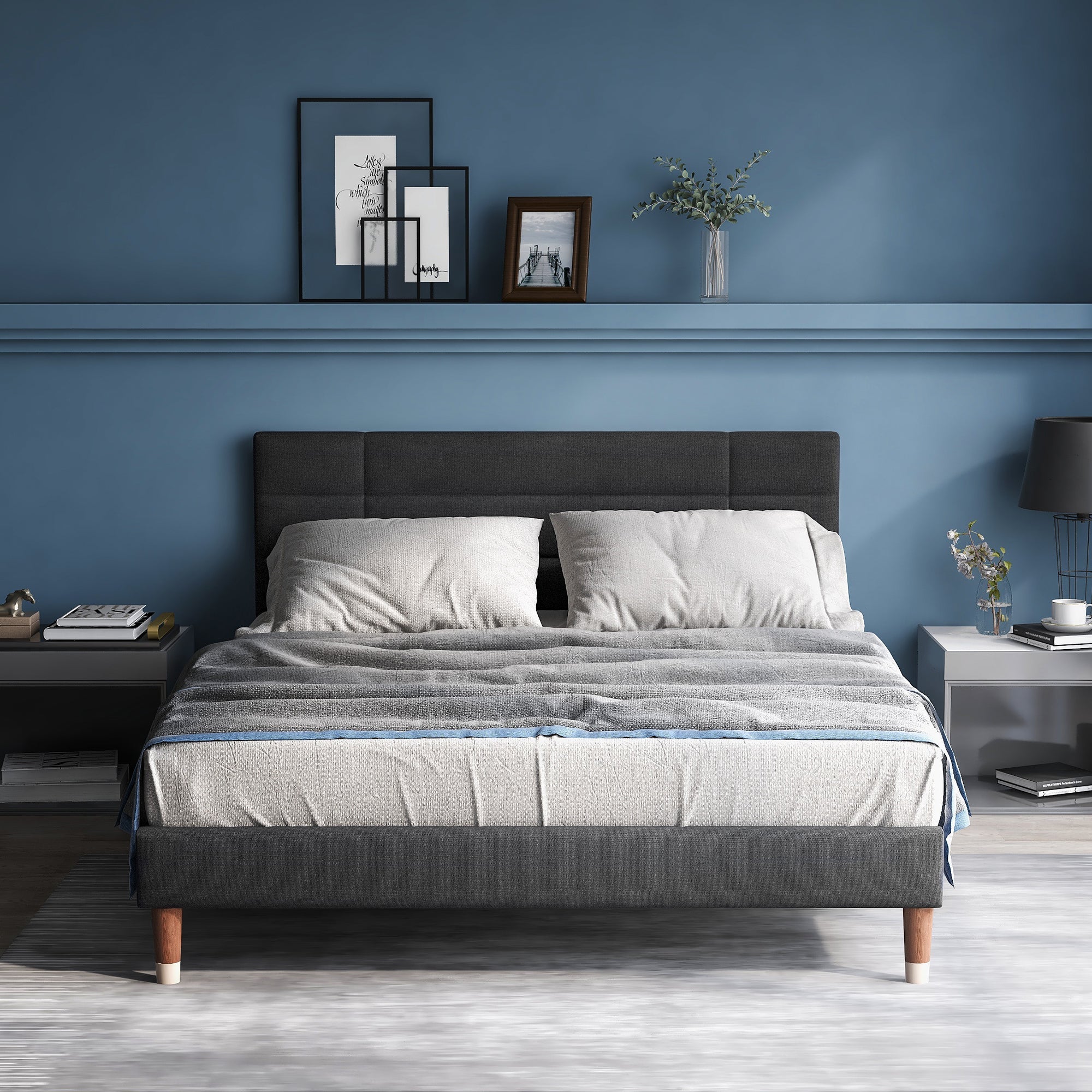 Logidon gestoffeerd bed 140x200 grijs met bedkast en lattenbodem