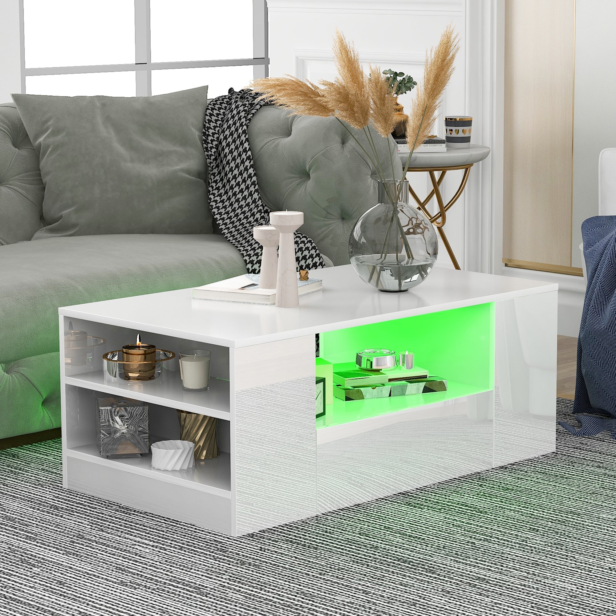 Logidon Moderne hoogglans salontafel wit 95x53x37 cm 2 lades