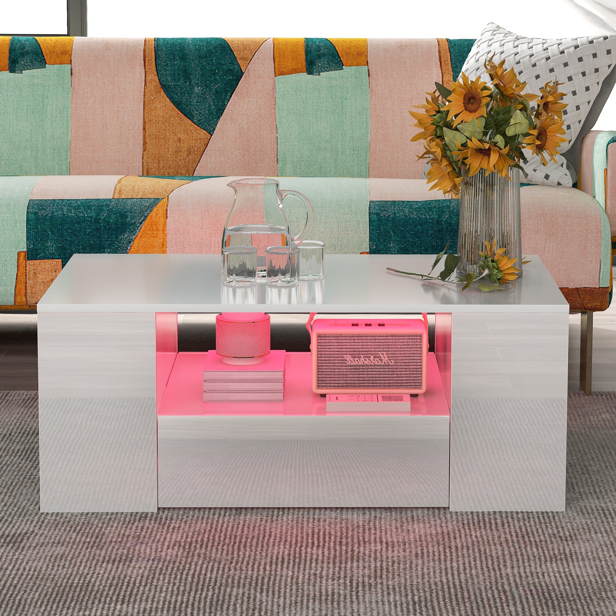 Logidon Moderne hoogglans salontafel wit 95x53x37 cm 2 lades