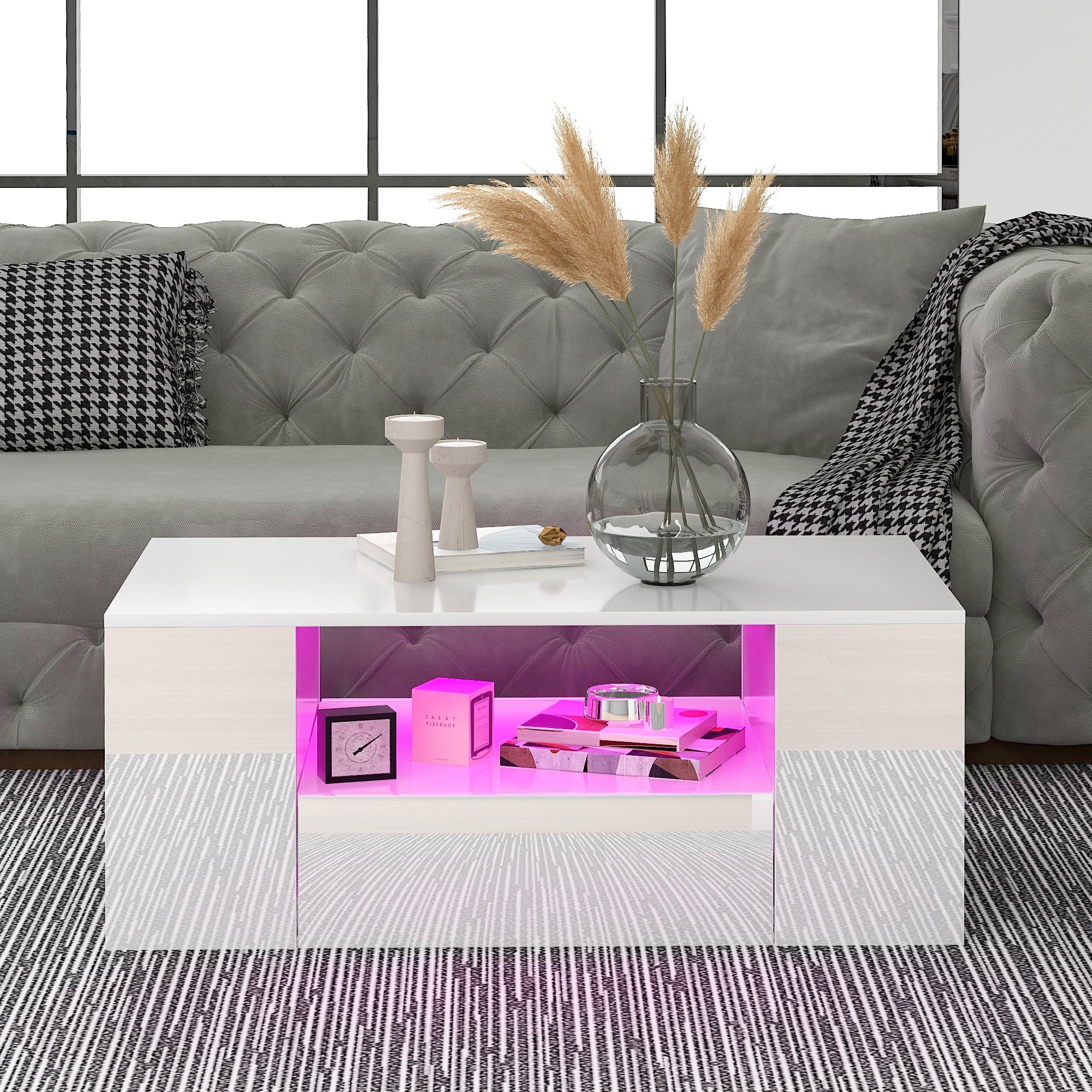 Logidon Moderne hoogglans salontafel wit 95x53x37 cm 2 lades