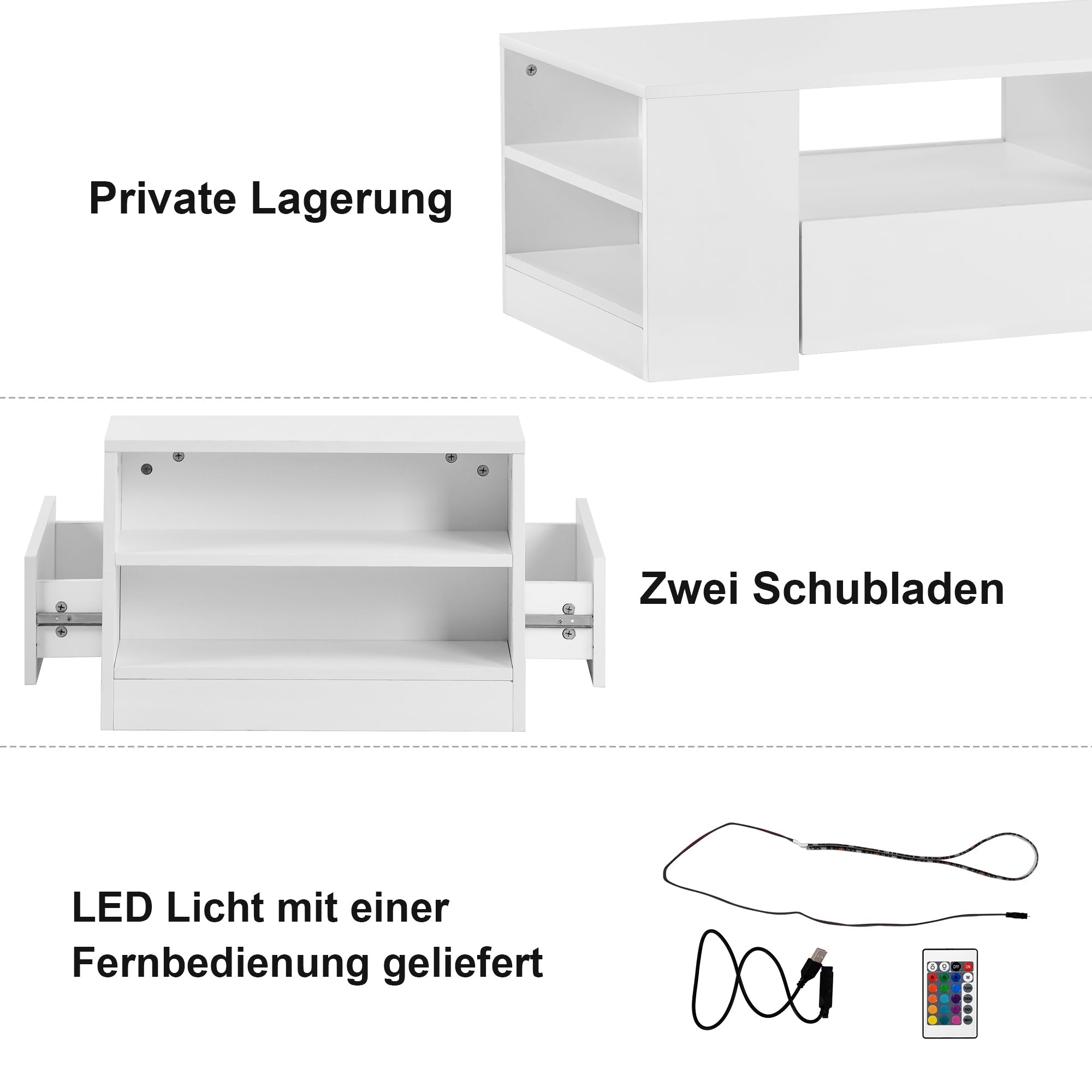 Logidon Moderne hoogglans salontafel wit 95x53x37 cm 2 lades