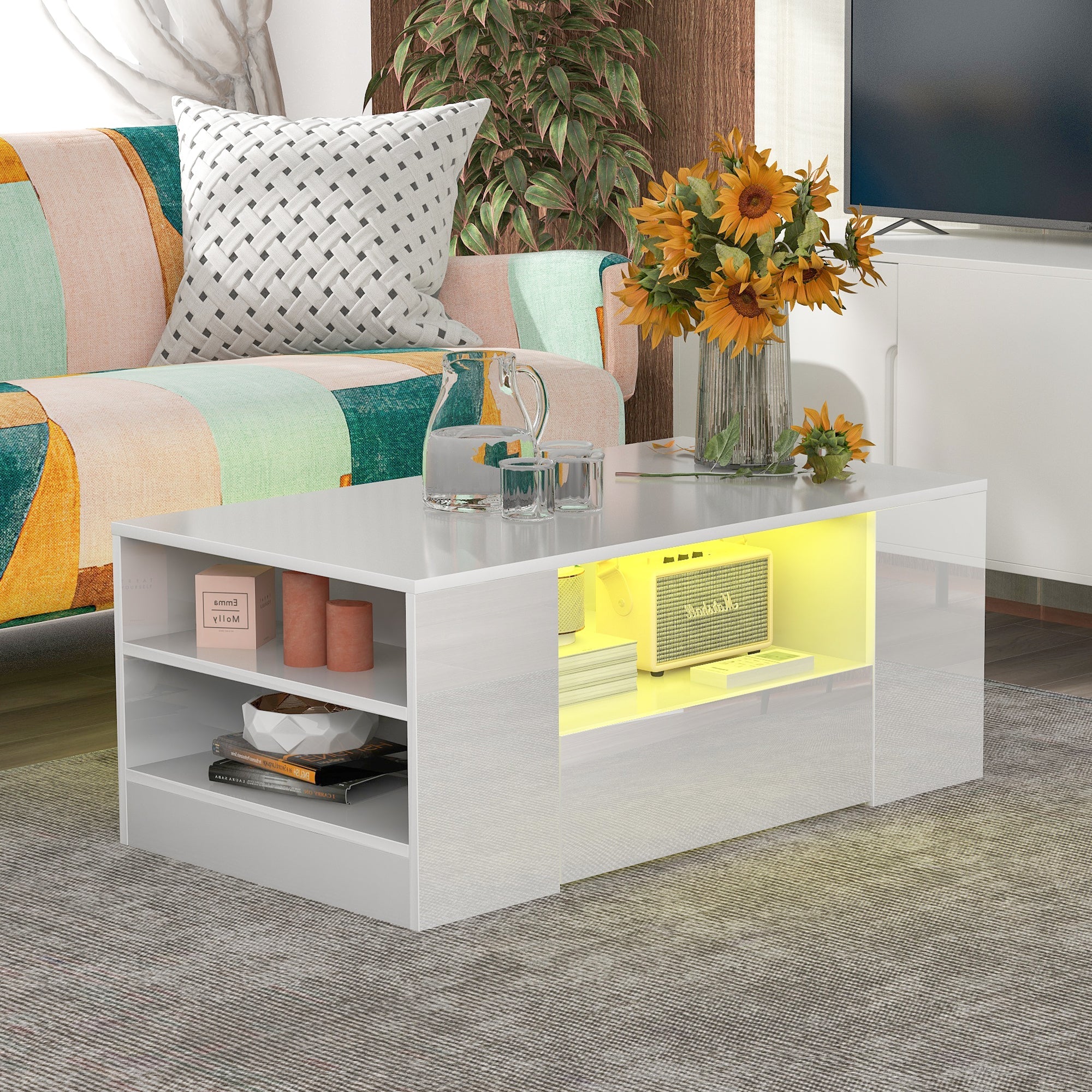 Logidon Moderne hoogglans salontafel wit 95x53x37 cm 2 lades