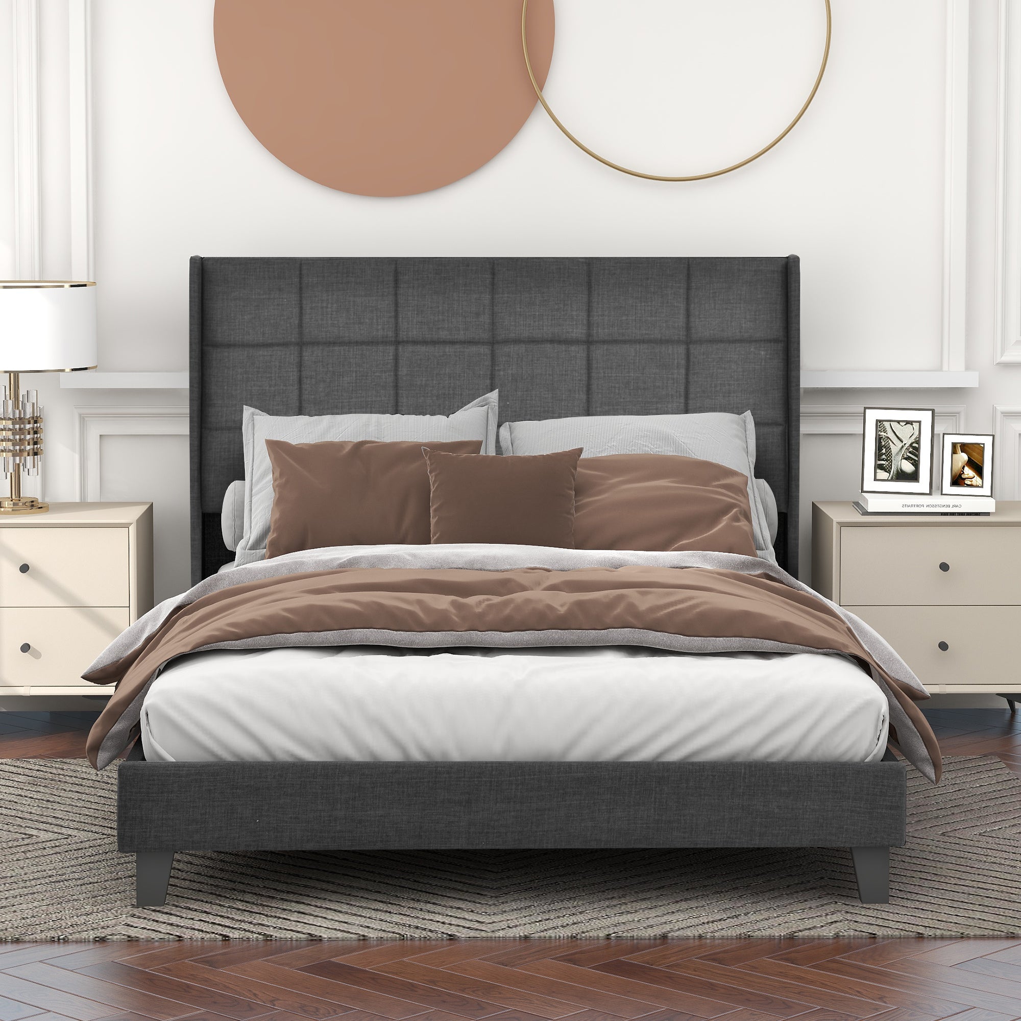 Logidon gestoffeerd bed 140x200 grijs linnen met verstelbaar hoofdeinde