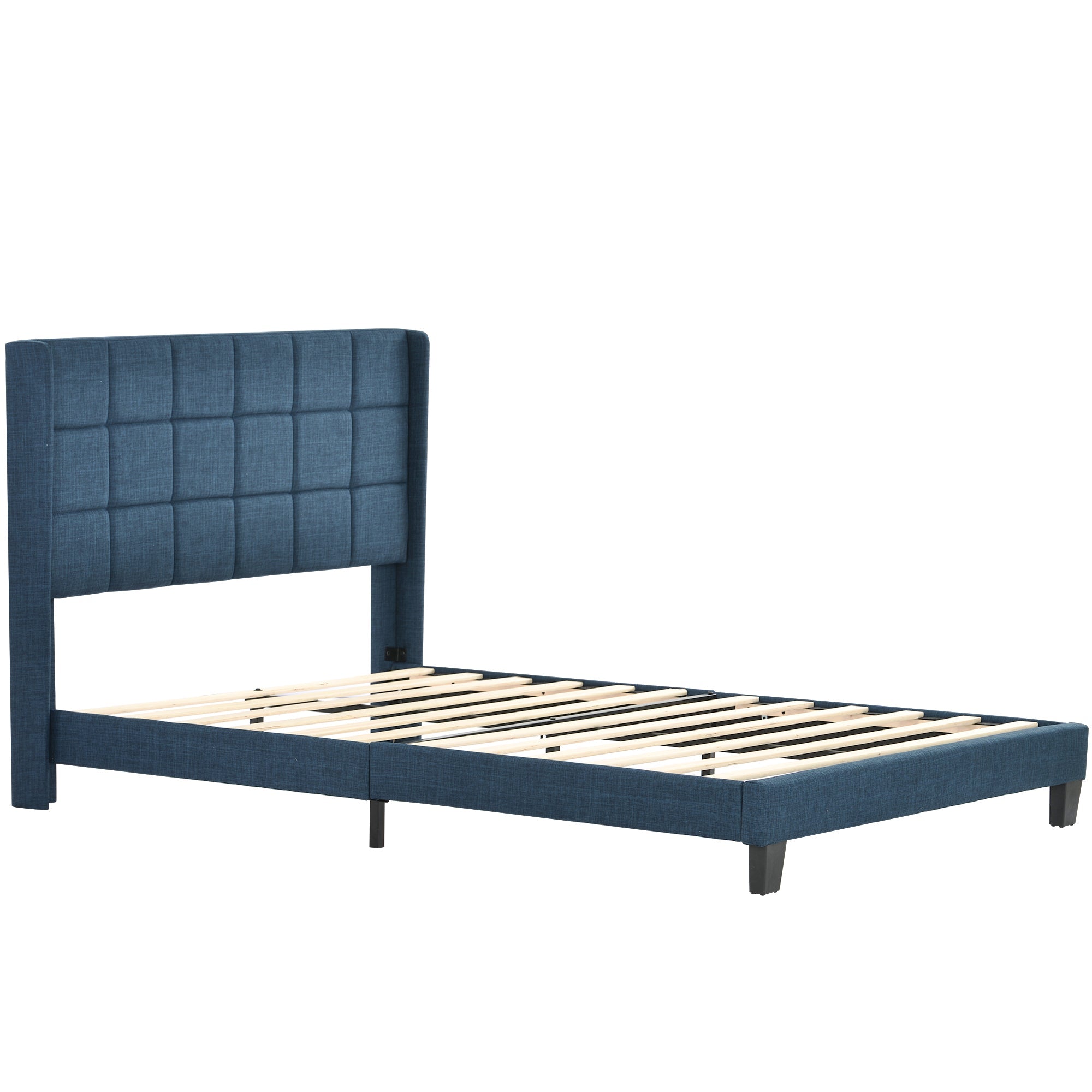 Logidon Upholstered Bed 140x200 Blue Linen With Cape Headboard