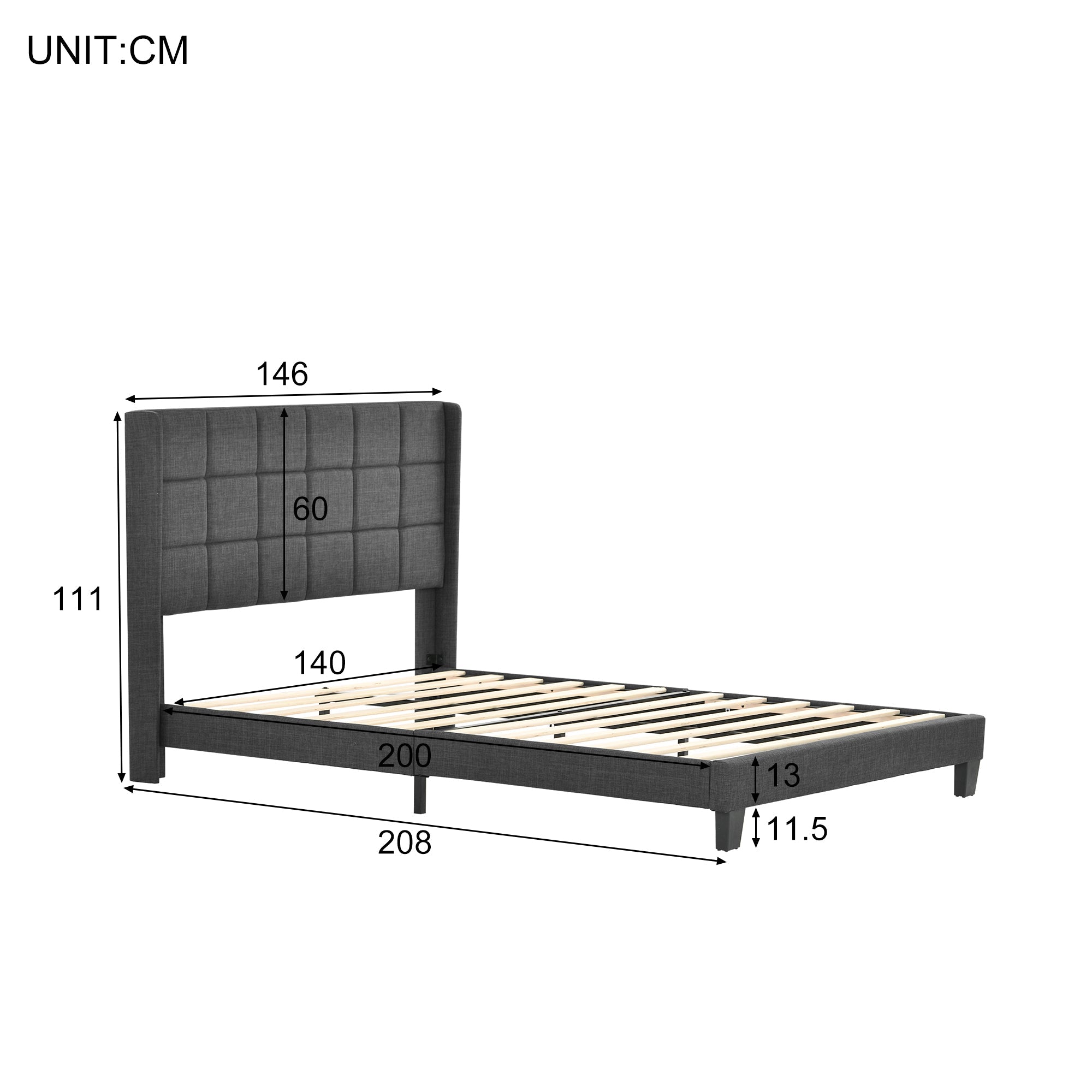 Logidon gestoffeerd bed 140x200 grijs linnen met verstelbaar hoofdeinde