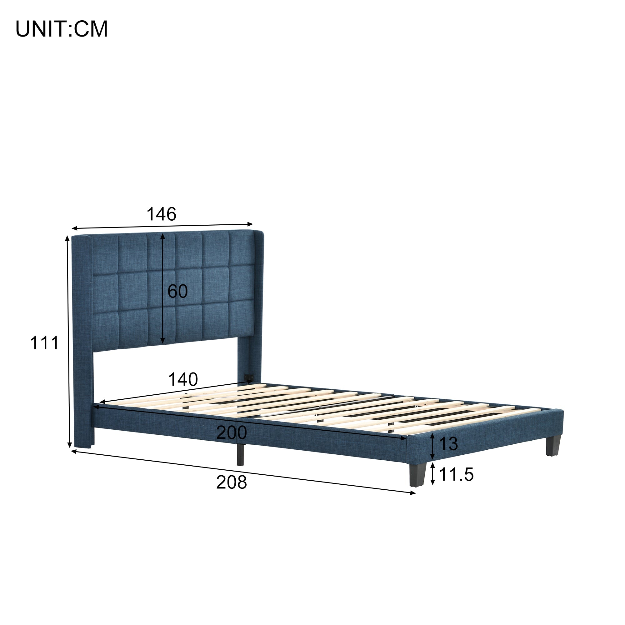 Logidon gestoffeerd bed 140x200 blauw linnen met capehoofdeinde