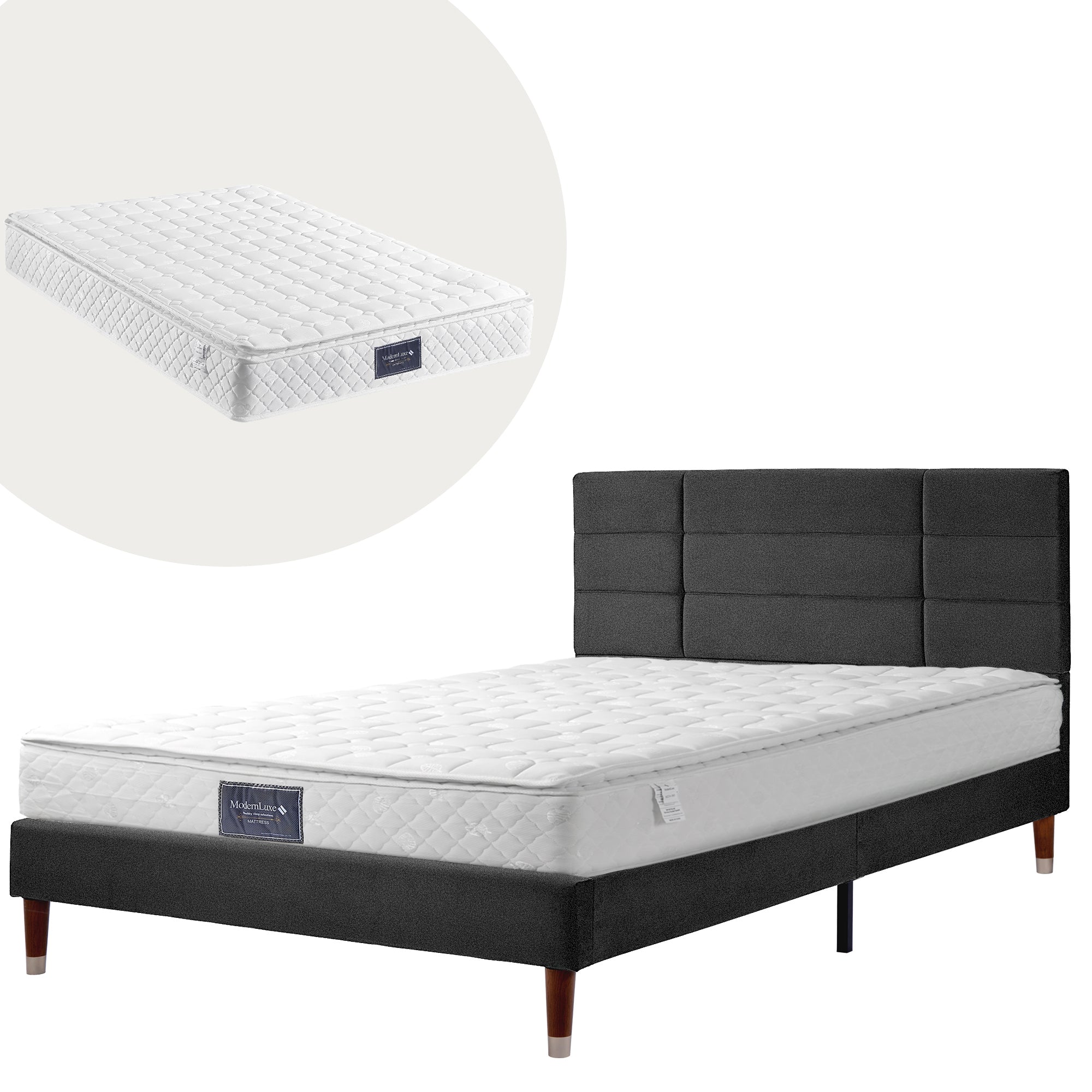Logidon gestoffeerd bed 140x200 cm zwart linnen met hoofdeinde