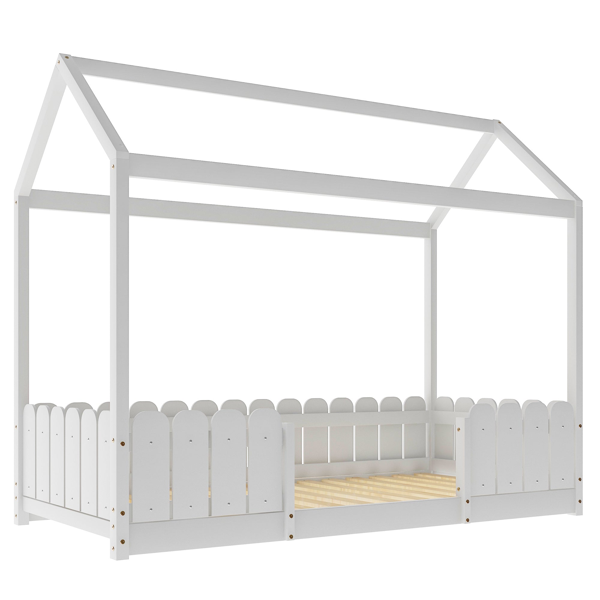Logidon house bed 90x200 cm white with fall protection slatted frame