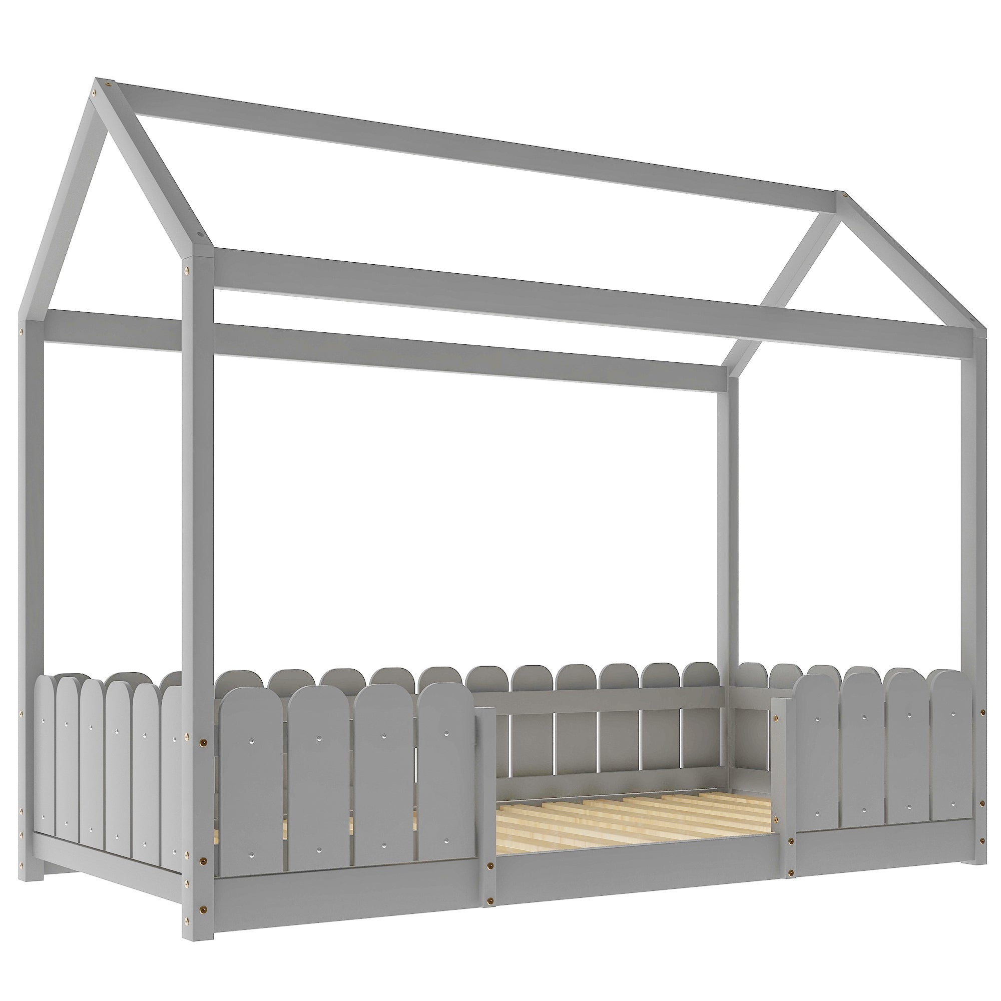 Logidon huisbed 90x200 cm grijs veelzijdig houten kinderbed met valbeveiliging