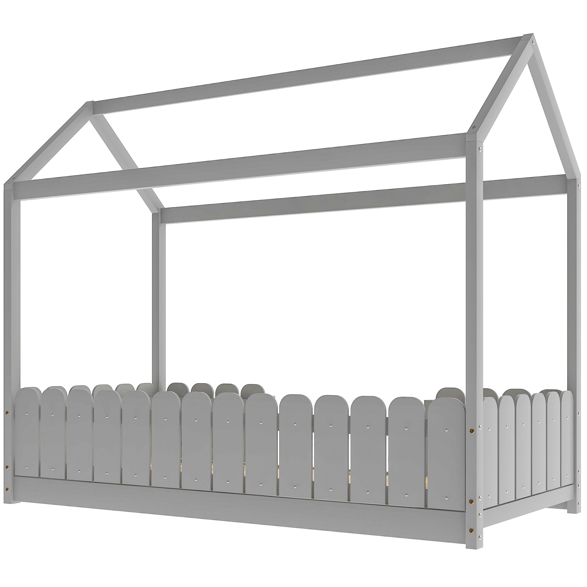 Logidon huisbed 90x200 cm grijs veelzijdig houten kinderbed met valbeveiliging