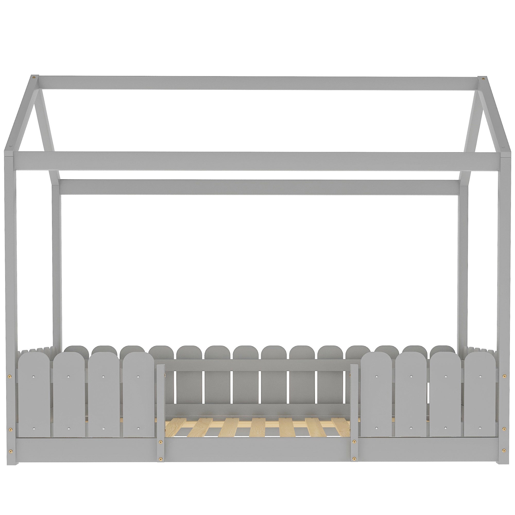 Logidon huisbed 90x200 cm grijs veelzijdig houten kinderbed met valbeveiliging