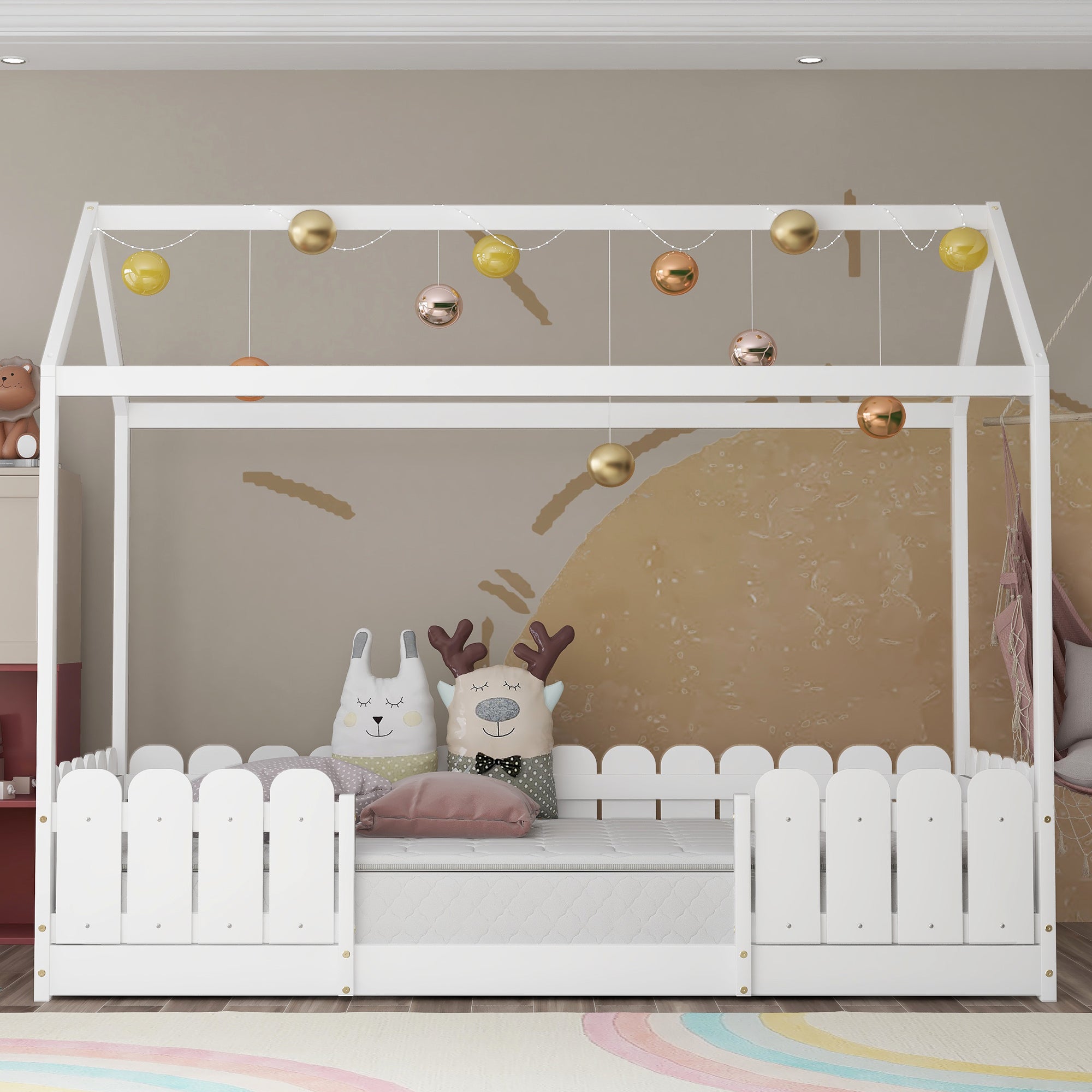 Logidon house bed 90x200 cm white with fall protection slatted frame