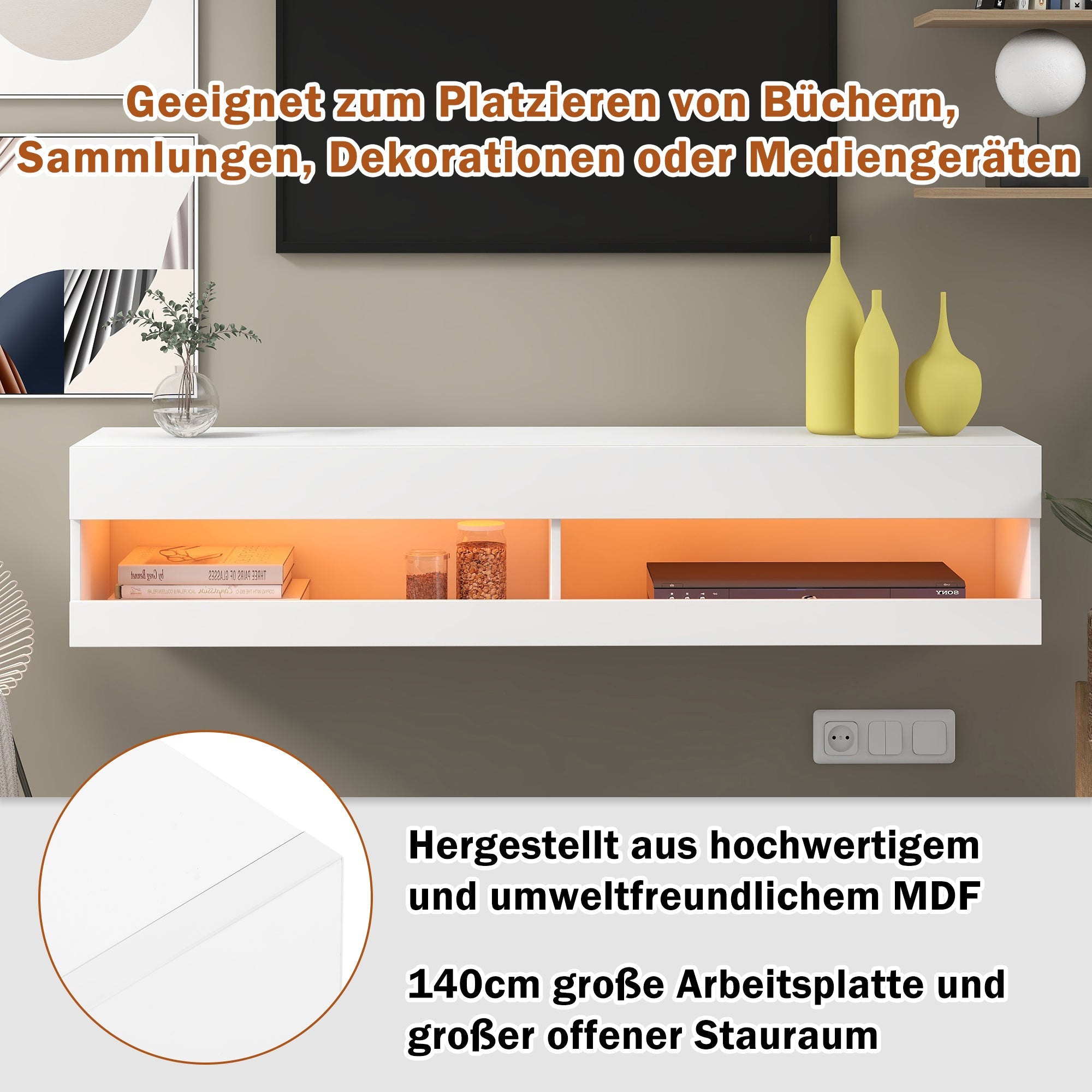 Logidon LED TV-meubel wit met LED-verlichting en veel opbergruimte