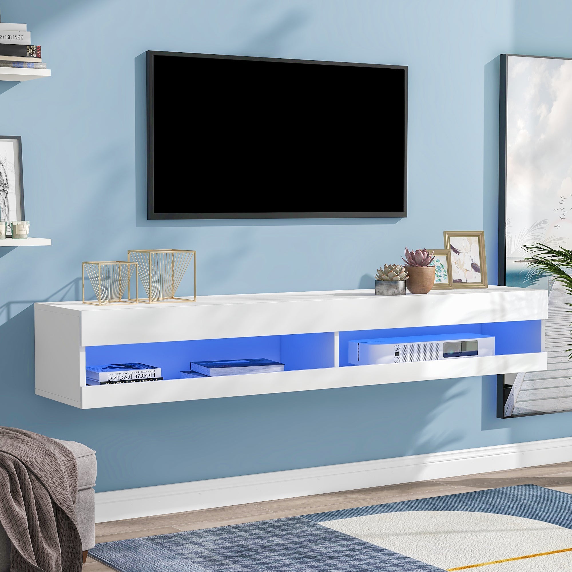 Logidon LED TV-meubel wit met LED-verlichting en veel opbergruimte