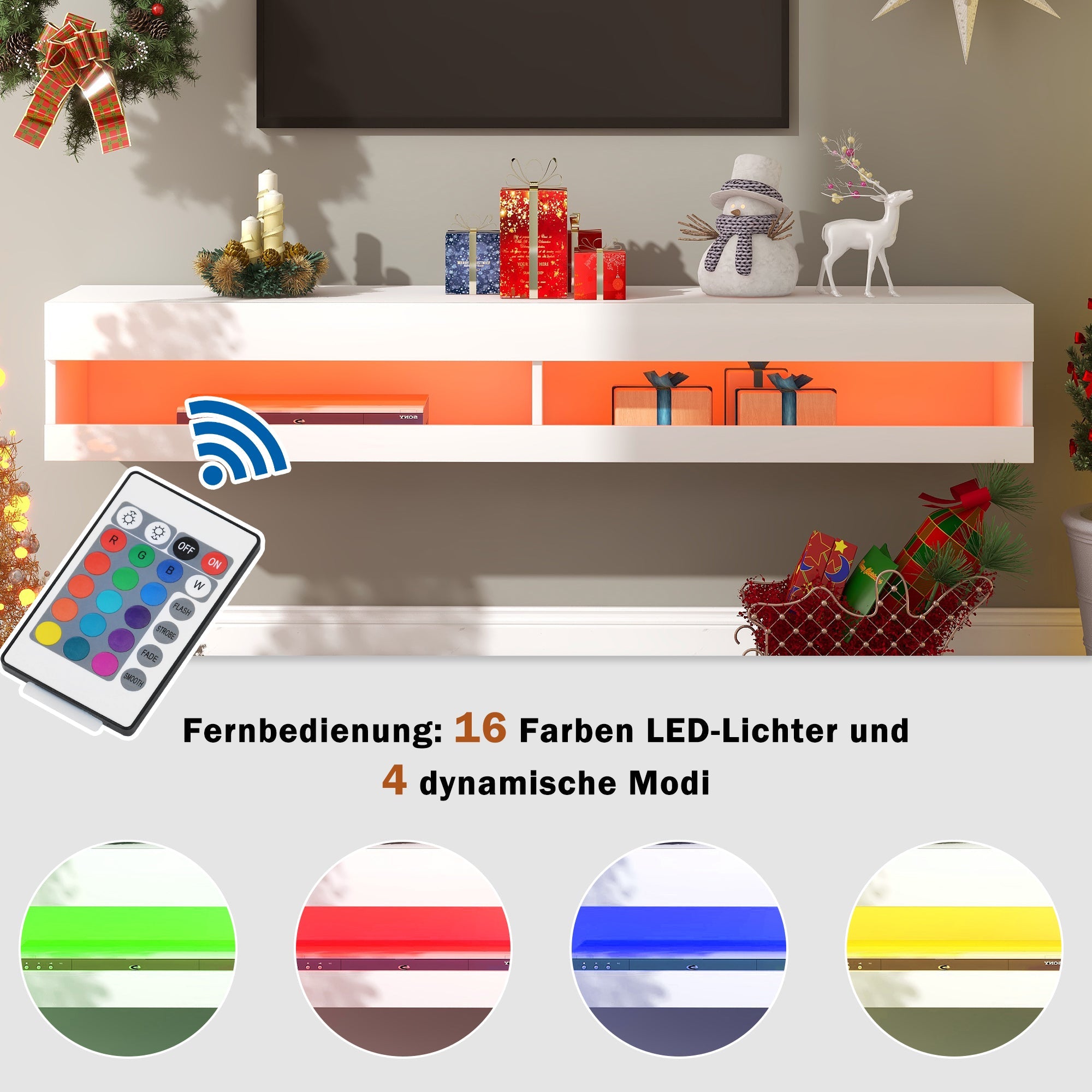 Logidon LED TV-meubel wit met LED-verlichting en veel opbergruimte