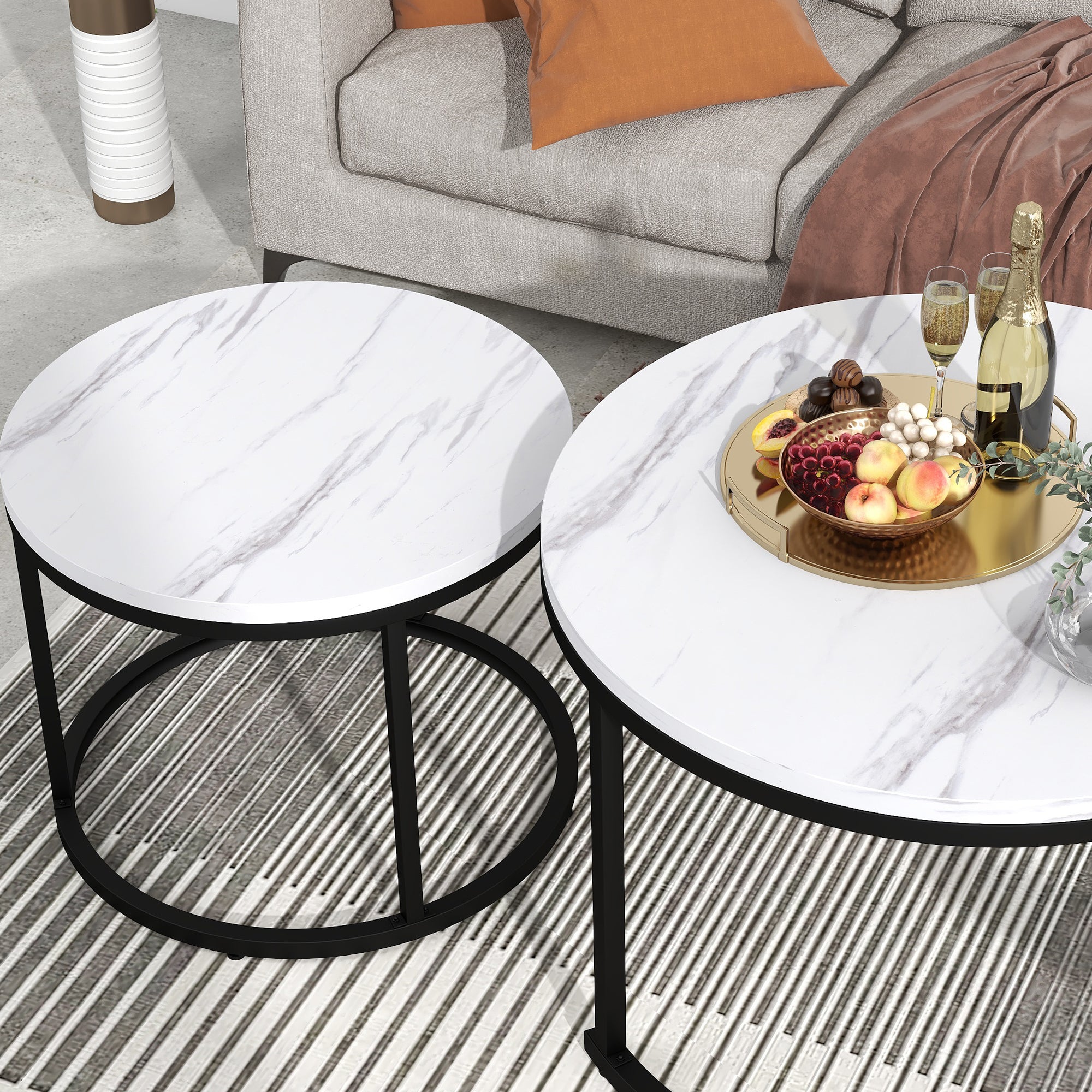 Logidon ronde salontafel set van 2 in wit marmerlook met metalen frame