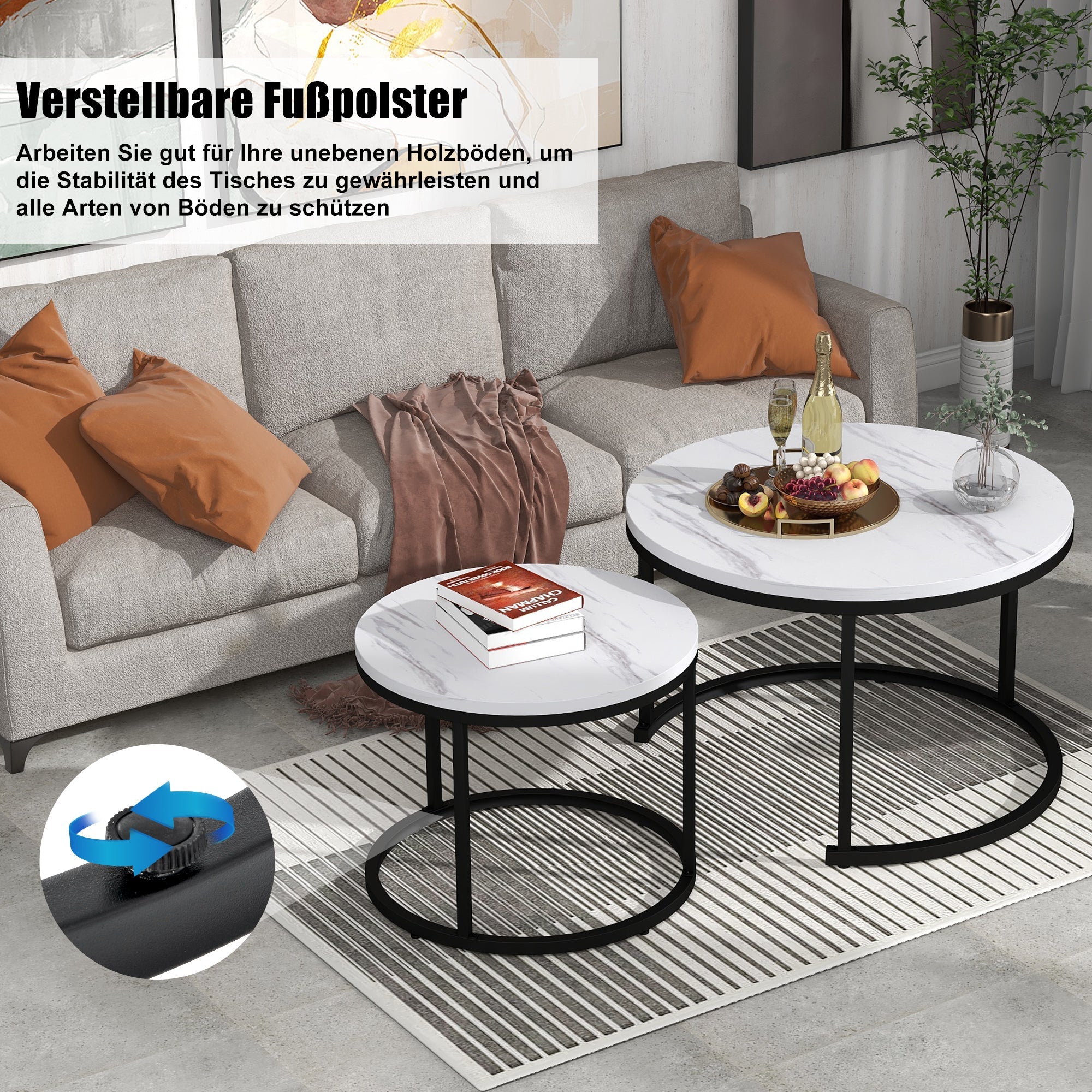 Logidon ronde salontafel set van 2 in wit marmerlook met metalen frame