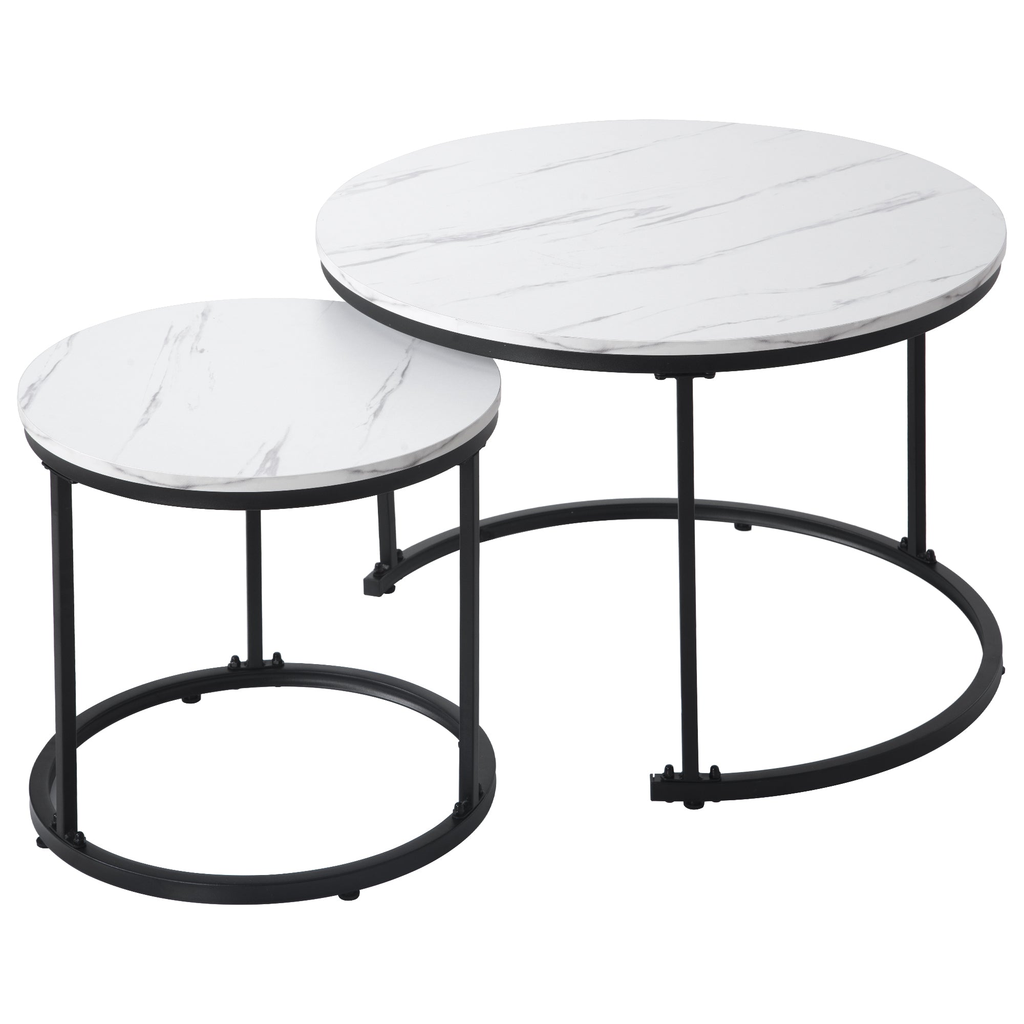 Logidon ronde salontafel set van 2 in wit marmerlook met metalen frame