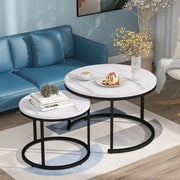 Logidon ronde salontafel set van 2 in wit marmerlook met metalen frame