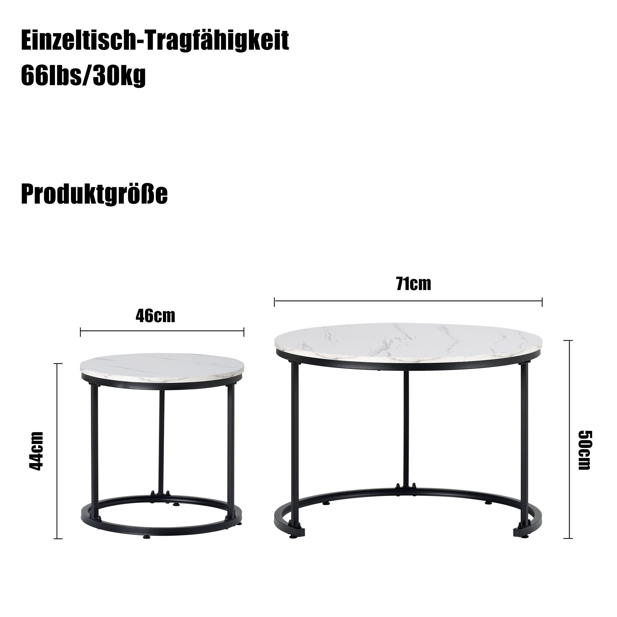 Logidon ronde salontafel set van 2 in wit marmerlook met metalen frame